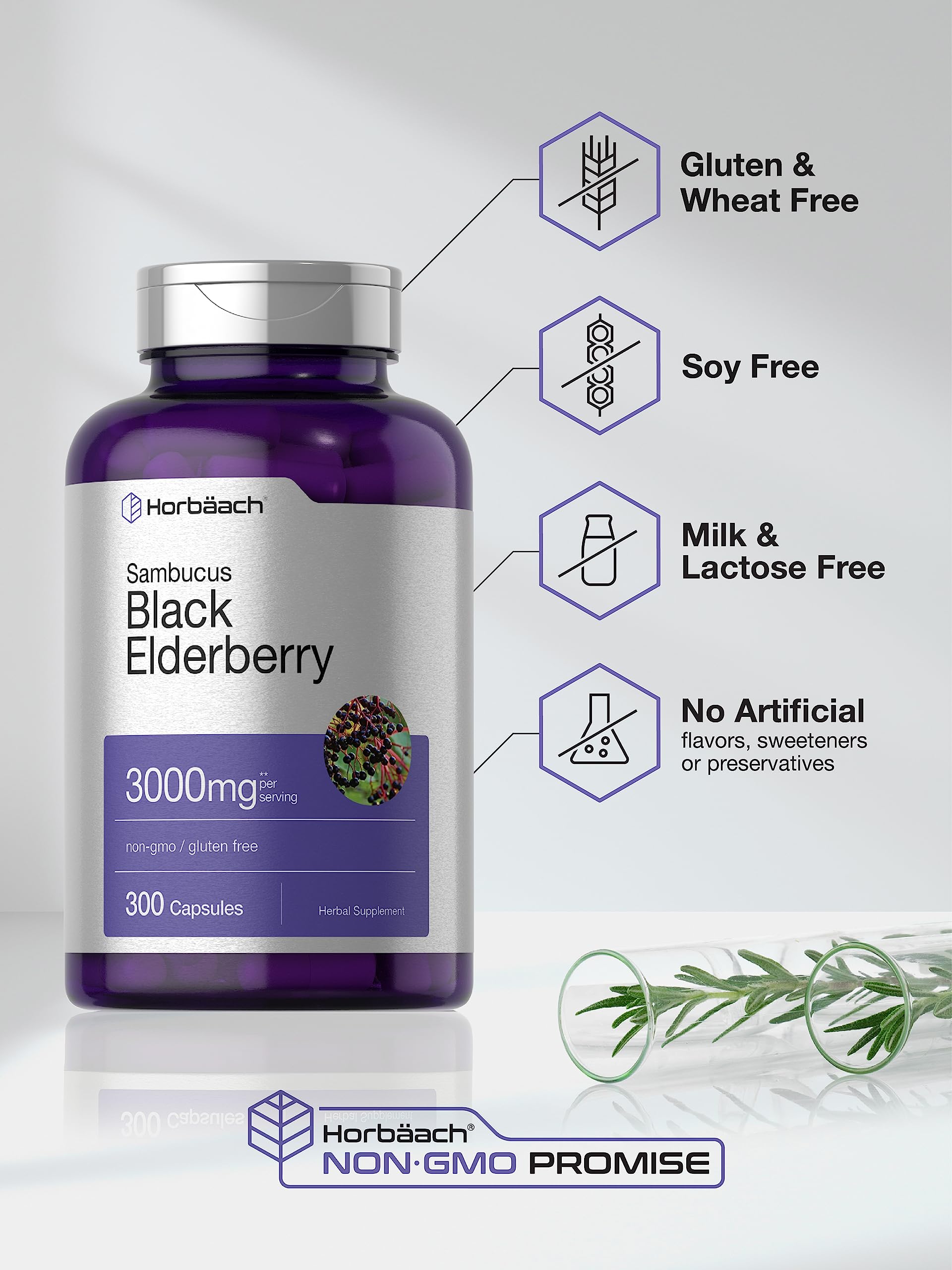 Horbäach Black Elderberry | 300 Capsules | Non-GMO, Gluten Free | Sambucus Supplement - Image 4