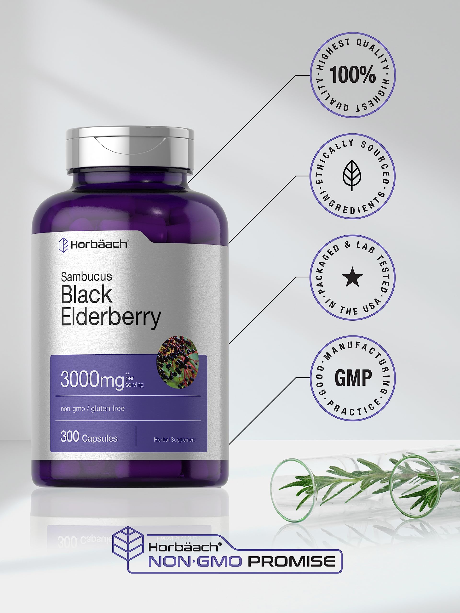 Horbäach Black Elderberry | 300 Capsules | Non-GMO, Gluten Free | Sambucus Supplement - Image 5