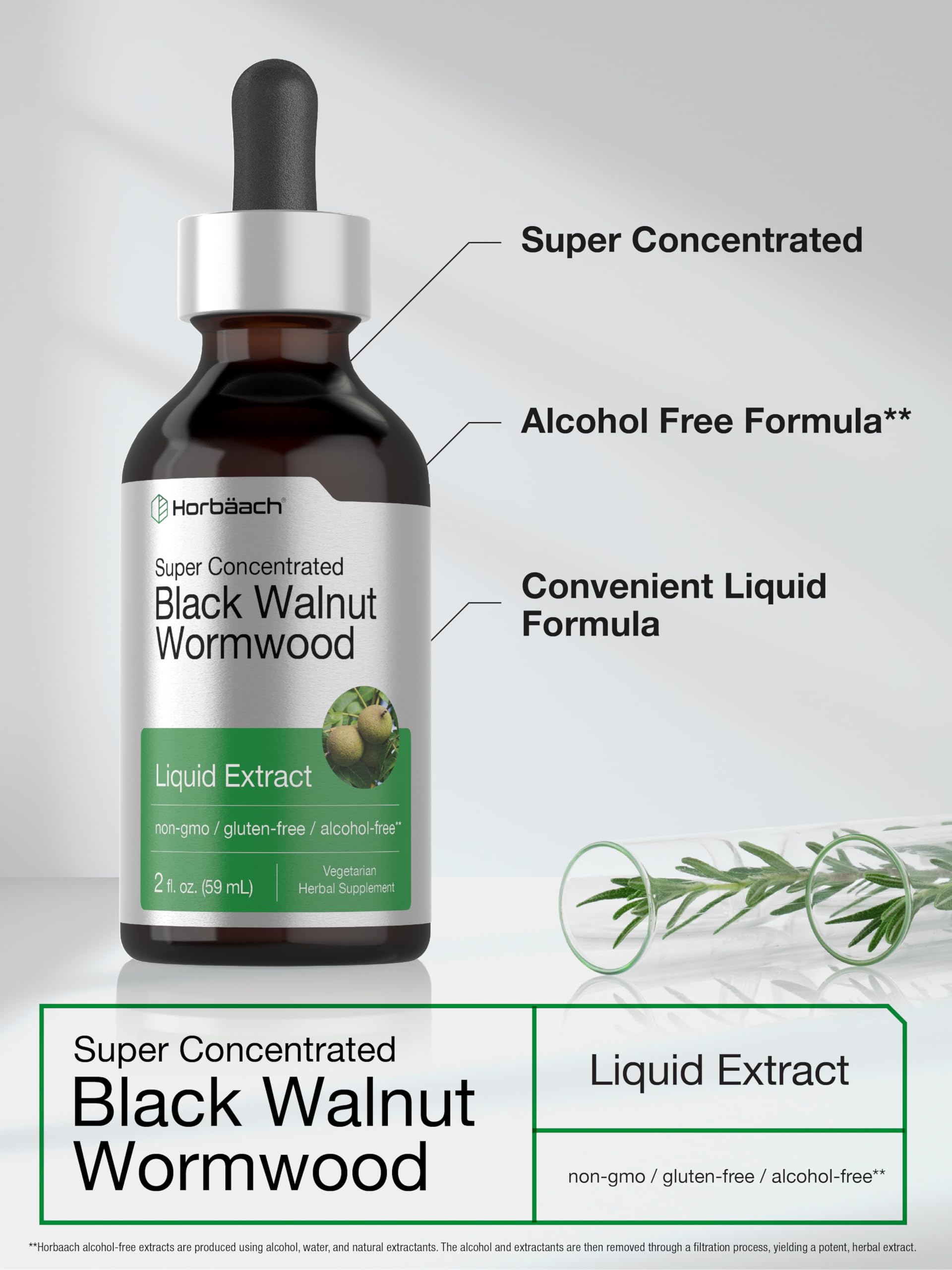 Horbäach Black Walnut Hull Wormwood Extract Tincture | 2 fl oz | Alcohol Free Liquid | Vegetarian, Non-GMO & Gluten Free Supplement - Image 4