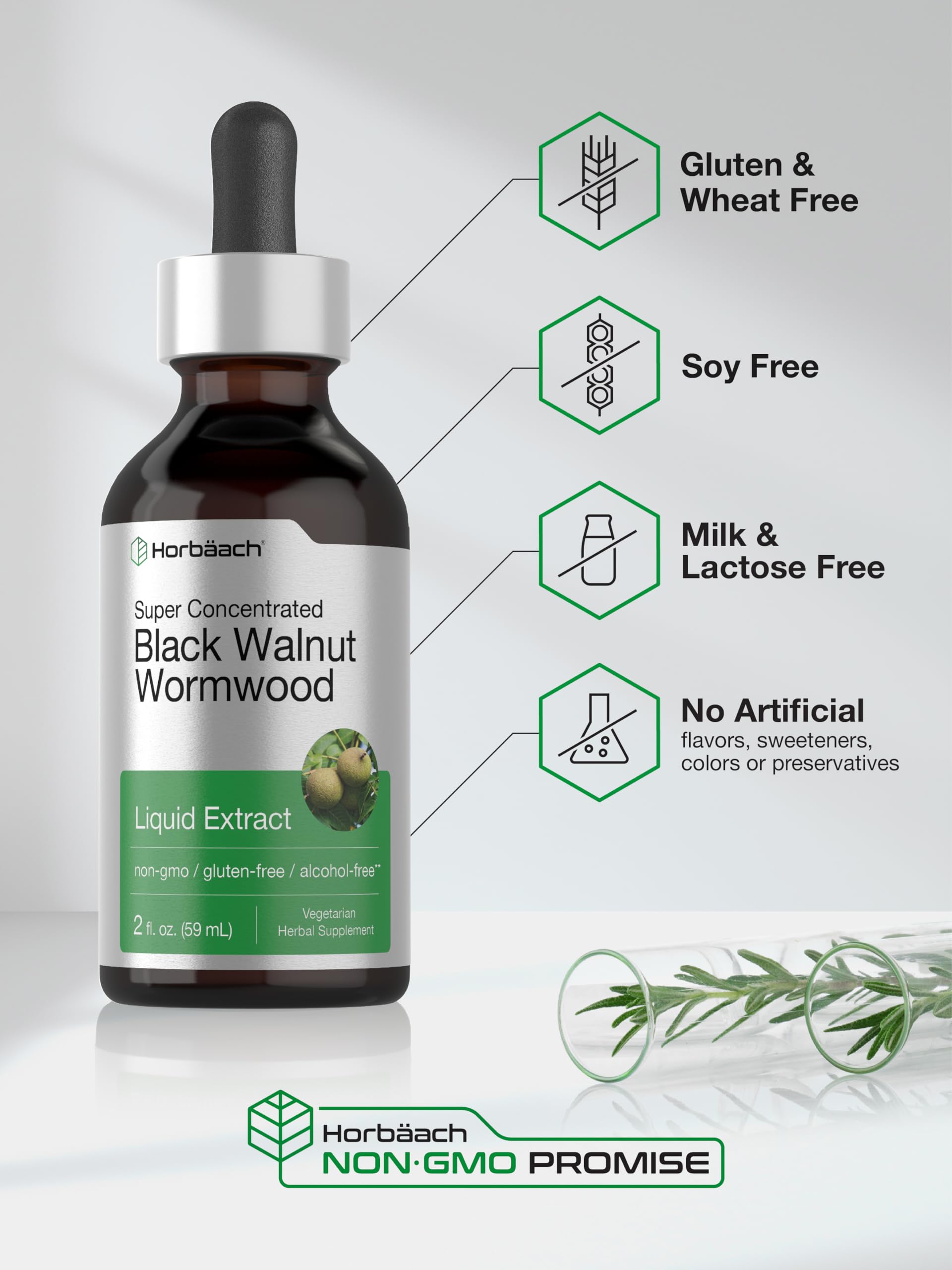 Horbäach Black Walnut Hull Wormwood Extract Tincture | 2 fl oz | Alcohol Free Liquid | Vegetarian, Non-GMO & Gluten Free Supplement - Image 5
