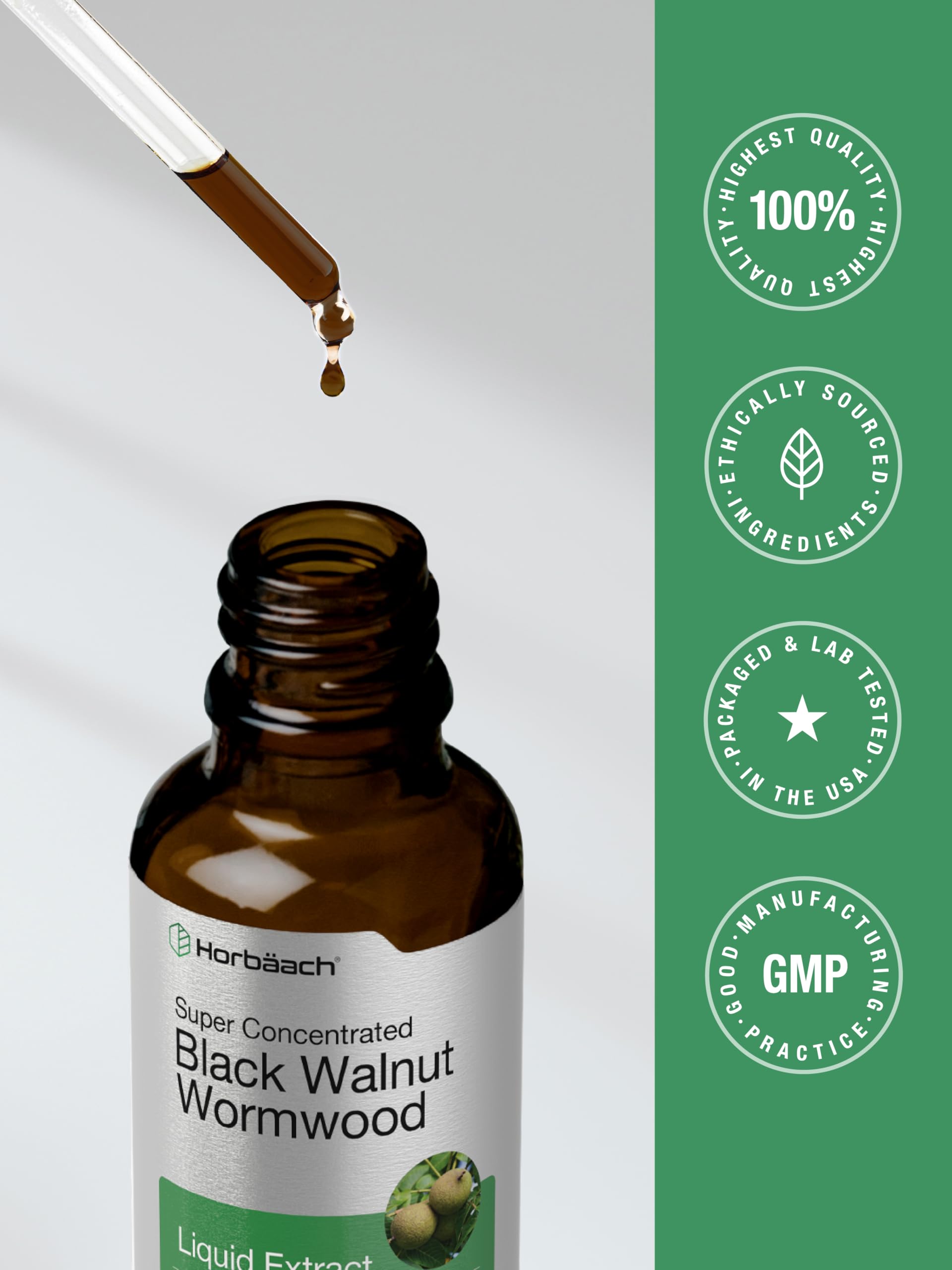 Horbäach Black Walnut Hull Wormwood Extract Tincture | 2 fl oz | Alcohol Free Liquid | Vegetarian, Non-GMO & Gluten Free Supplement - Image 7