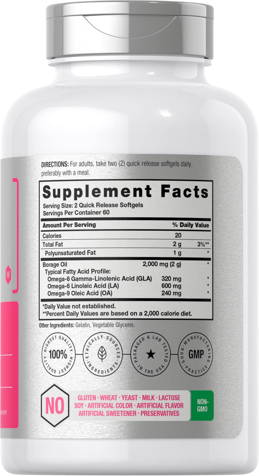 Horbäach Borage Oil Capsules 2000 mg | 120 Softgels | 320mg of GLA | Cold Pressed Seed Oil Supplement - Image 2