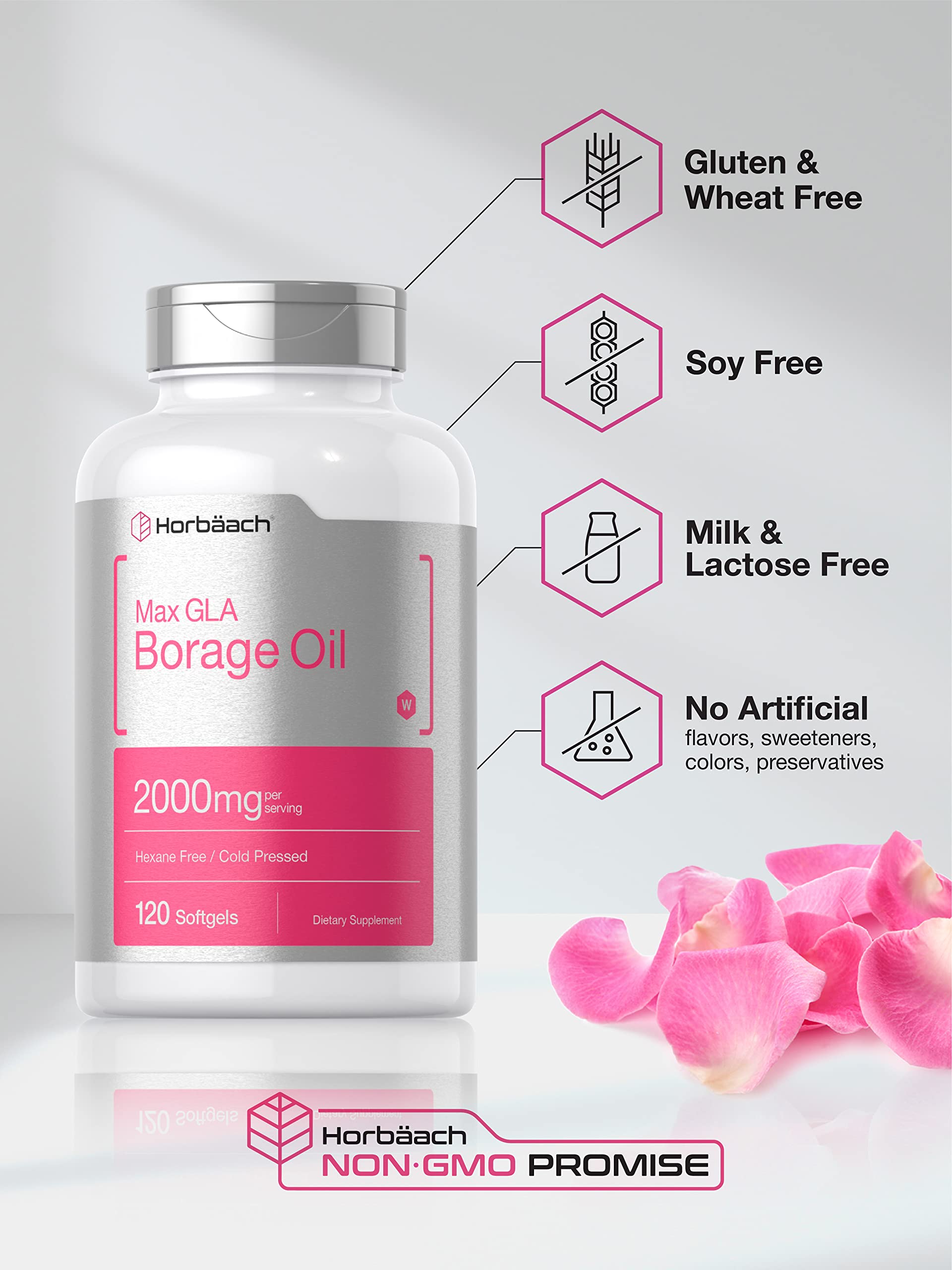 Horbäach Borage Oil Capsules 2000 mg | 120 Softgels | 320mg of GLA | Cold Pressed Seed Oil Supplement - Image 4