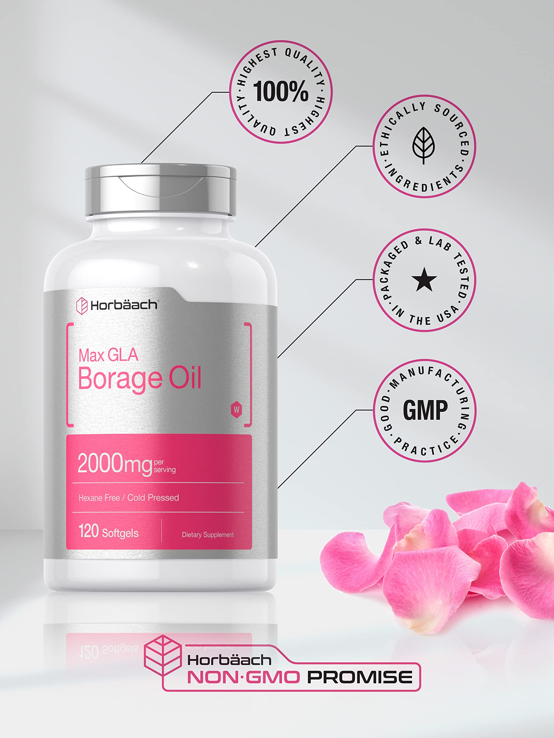 Horbäach Borage Oil Capsules 2000 mg | 120 Softgels | 320mg of GLA | Cold Pressed Seed Oil Supplement - Image 5