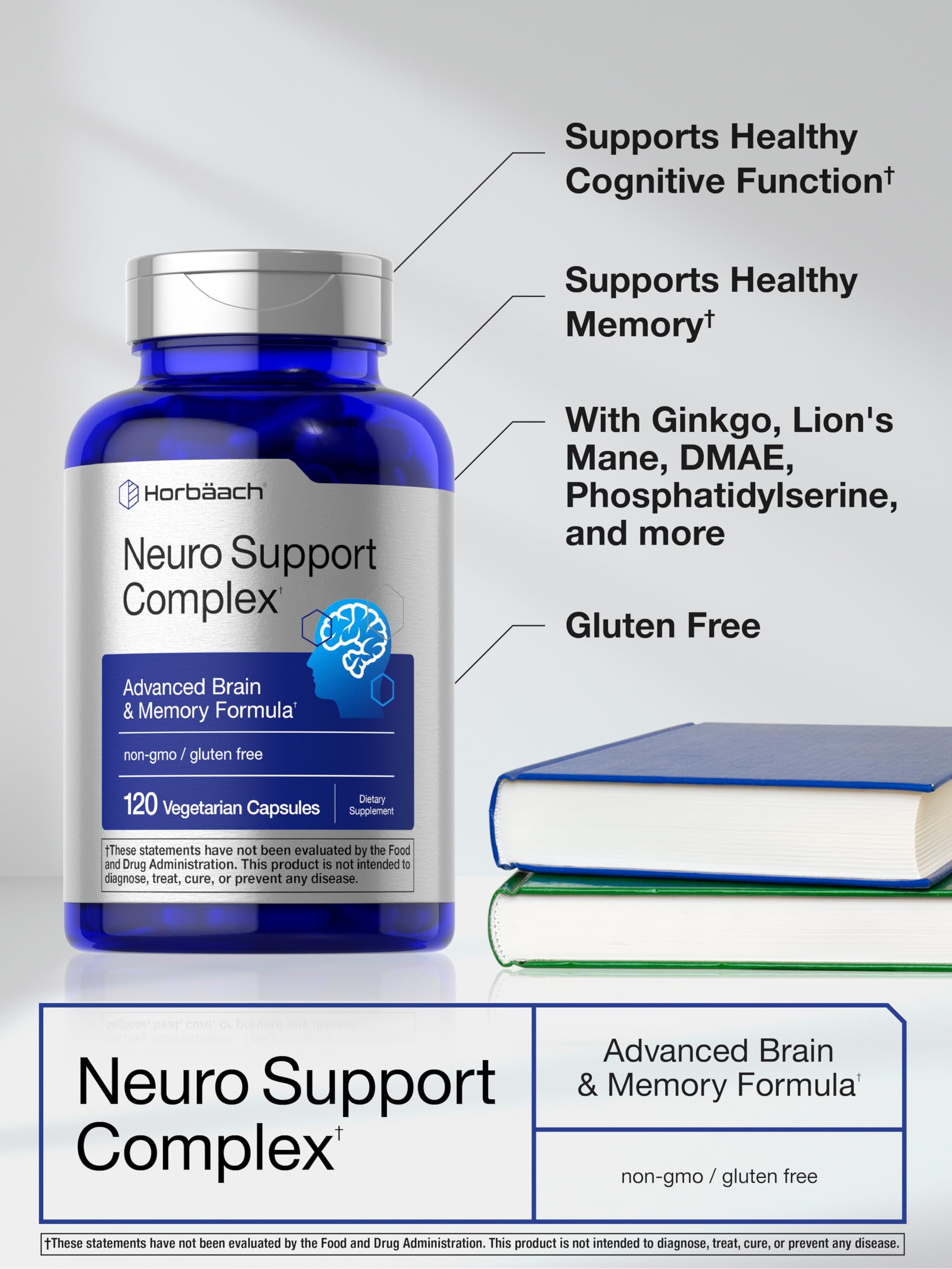 Horbäach Brain Supplement | 120 Capsules | with Phosphatidylserine & DMAE | Advanced Formula for Memory, Focus, Clarity | Vegetarian & Gluten Free | Neuro Support - Image 4