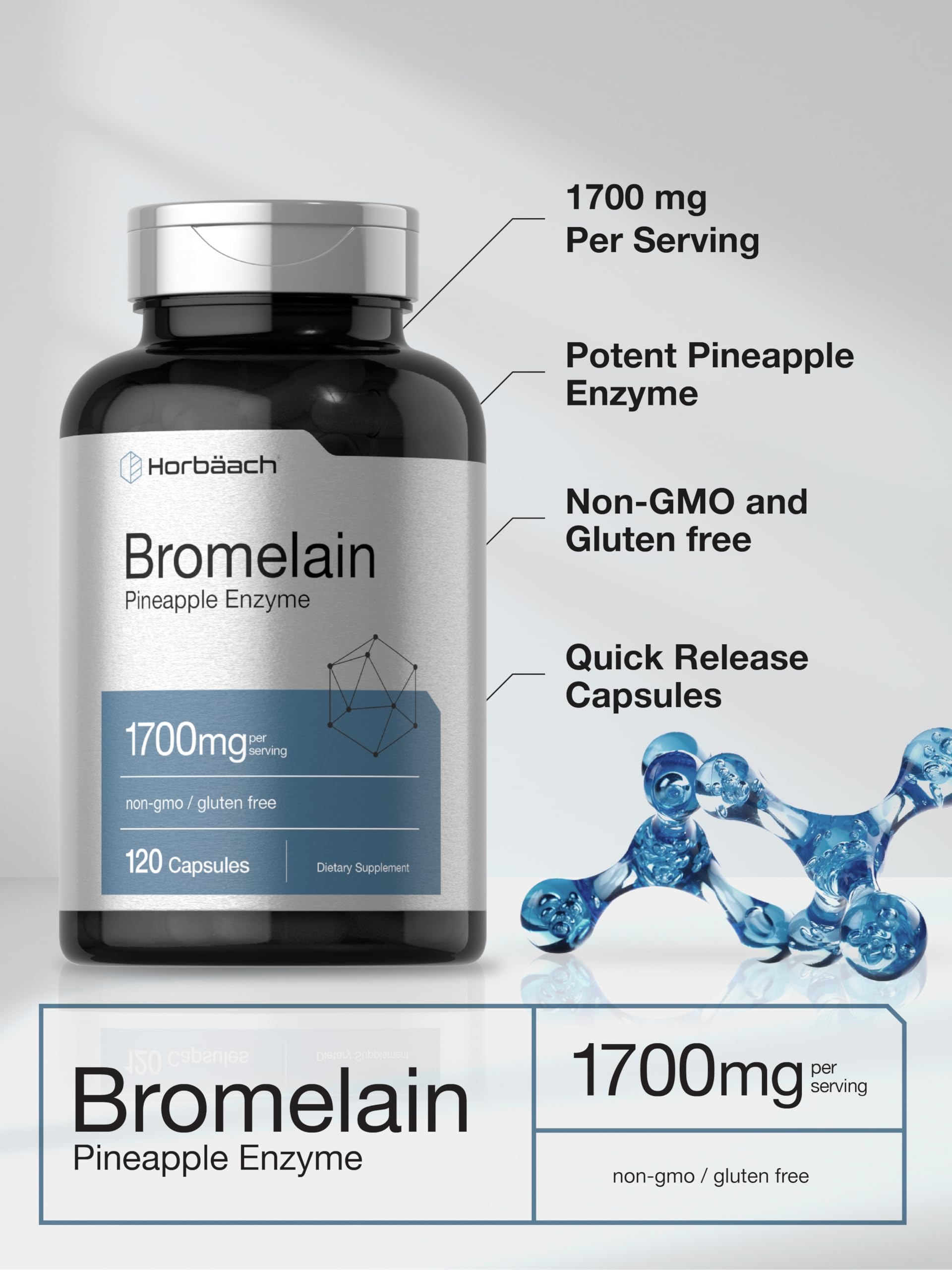 Horbäach Bromelain 1700 mg | 120 Capsules | Supports Digestive Health | Pineapple Enzyme Supplement | Non-GMO, Gluten Free - Image 4