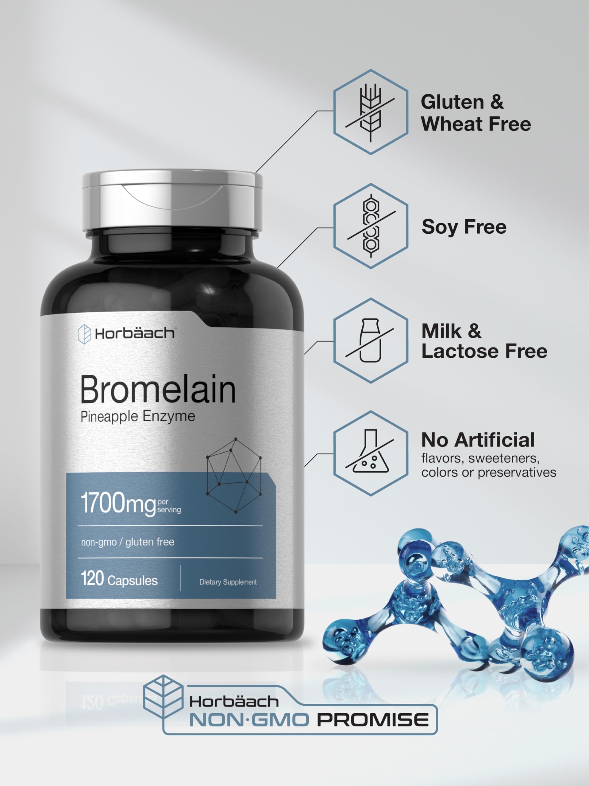 Horbäach Bromelain 1700 mg | 120 Capsules | Supports Digestive Health | Pineapple Enzyme Supplement | Non-GMO, Gluten Free - Image 5