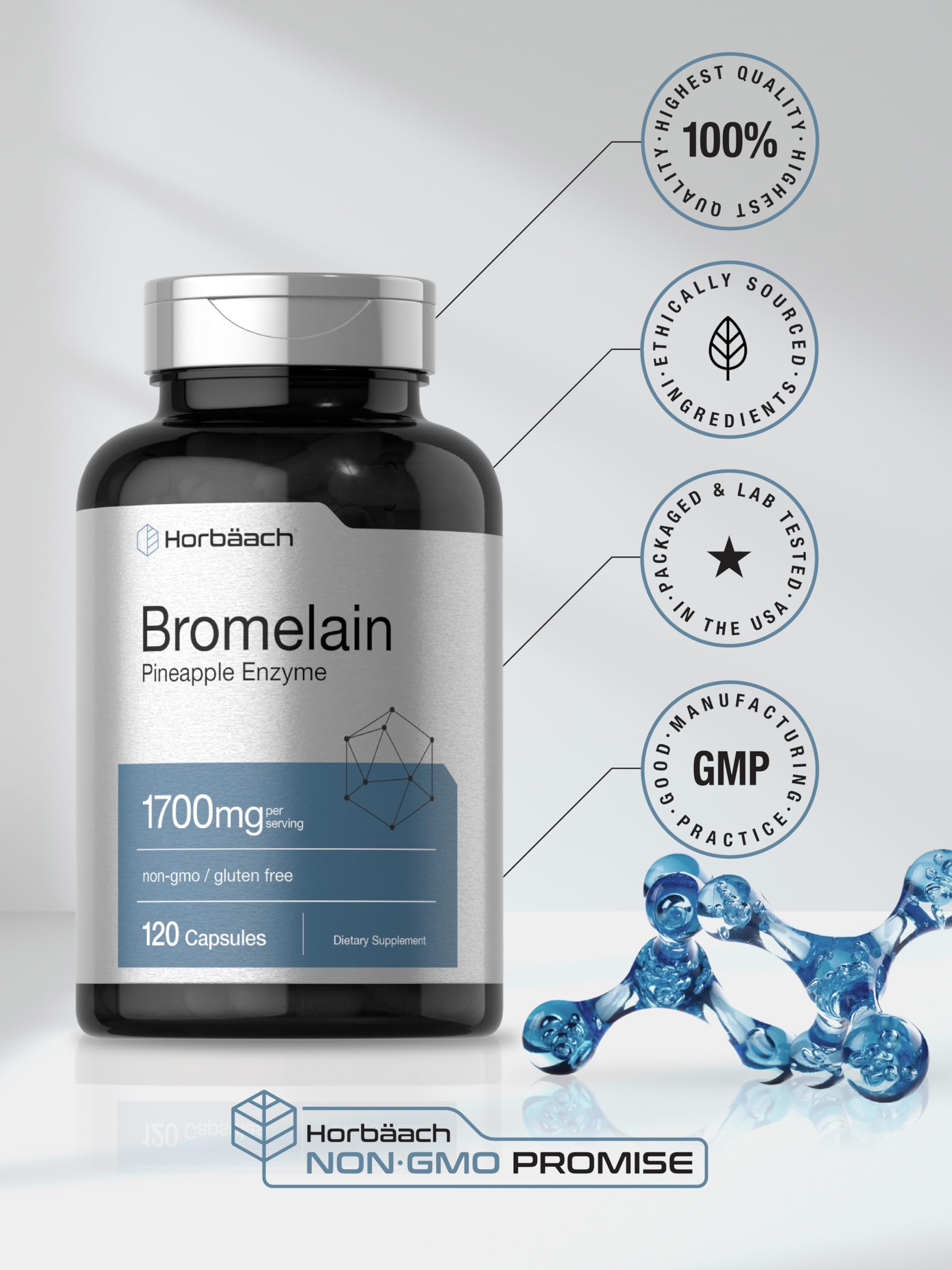 Horbäach Bromelain 1700 mg | 120 Capsules | Supports Digestive Health | Pineapple Enzyme Supplement | Non-GMO, Gluten Free - Image 6
