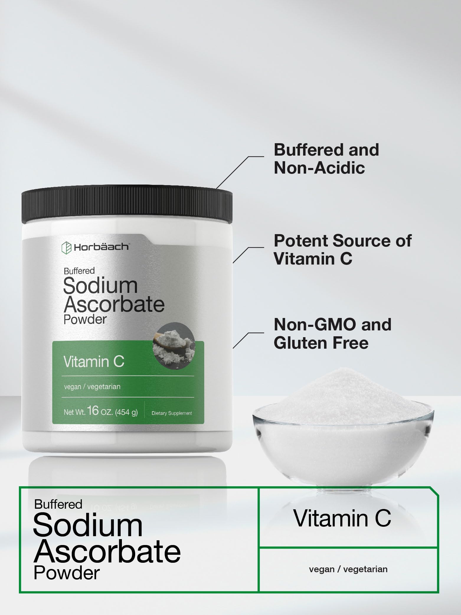 Horbäach Buffered Sodium Ascorbate Vitamin C Powder | 16 oz | Vegan, Non-GMO, and Gluten Free Supplement - Image 4