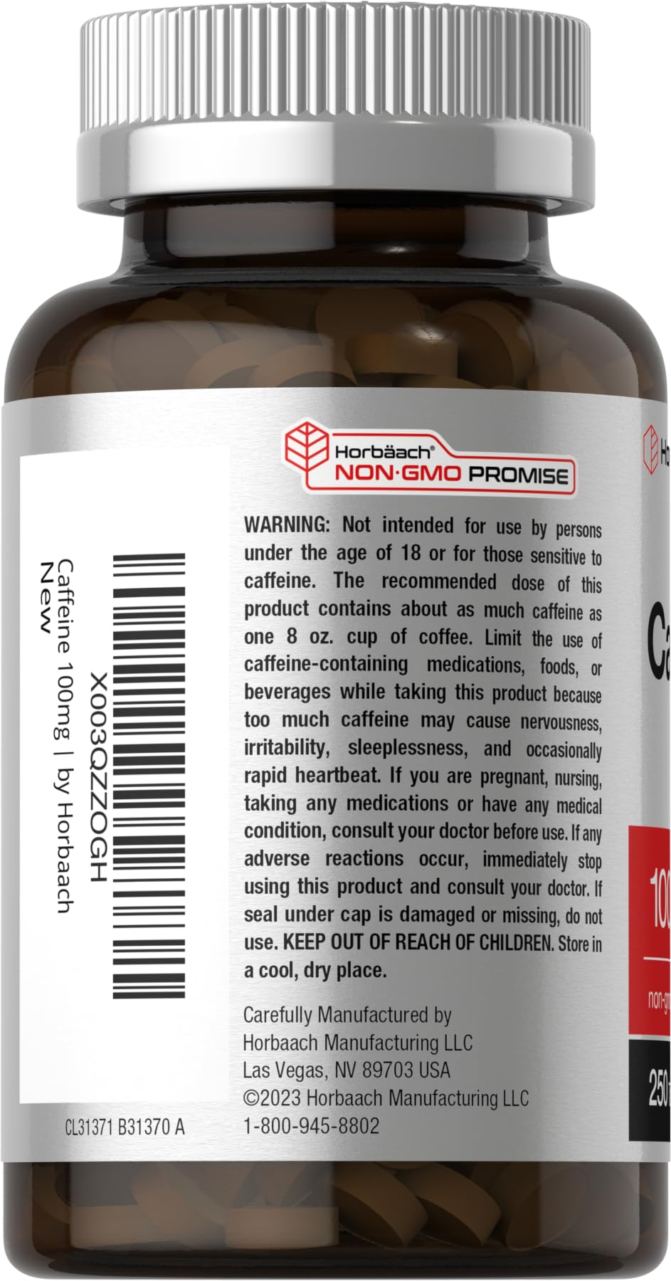 Horbäach Caffeine Pills 100mg | 250 Tablets | Vegetarian Formula | Non-GMO, Gluten Free Supplement - Image 3