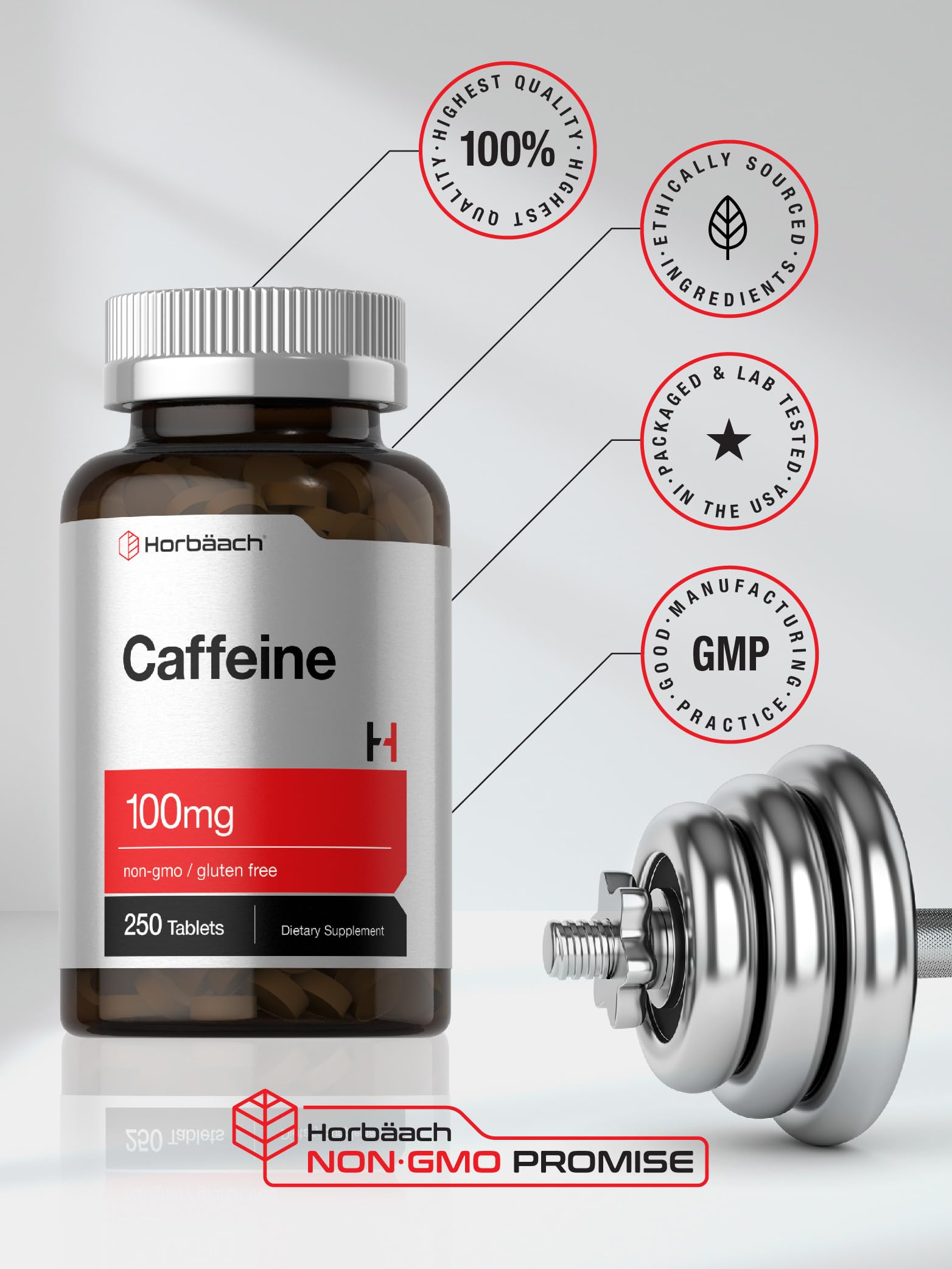 Horbäach Caffeine Pills 100mg | 250 Tablets | Vegetarian Formula | Non-GMO, Gluten Free Supplement - Image 6