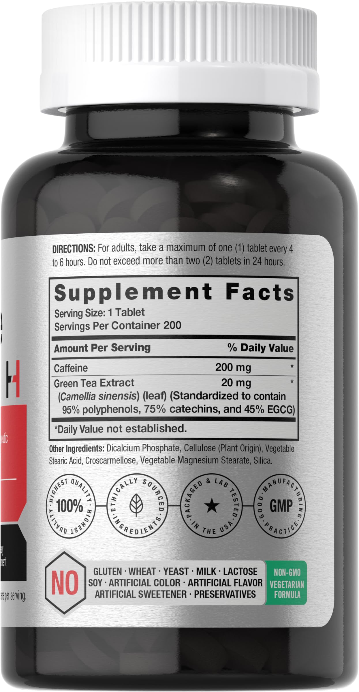 Horbäach Caffeine Pills 200mg | with Green Tea | 200 Tablets | Vegetarian, Non-GMO & Gluten Free - Image 2