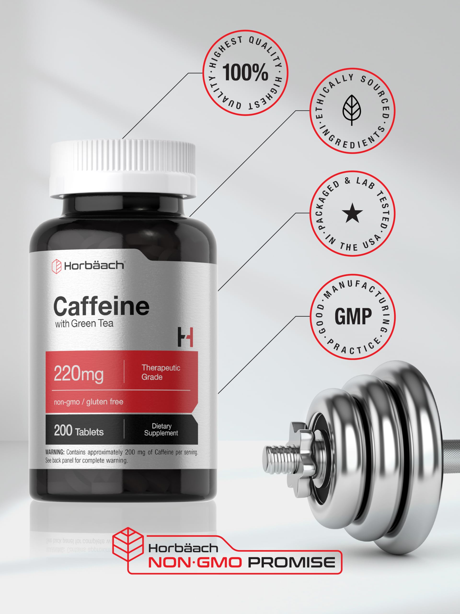 Horbäach Caffeine Pills 200mg | with Green Tea | 200 Tablets | Vegetarian, Non-GMO & Gluten Free - Image 6