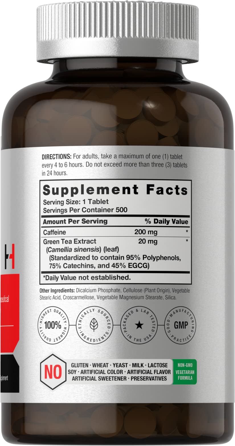 Horbäach Caffeine Pills 220mg with Green Tea | 500 Tablets | Vegetarian, Non-GMO & Gluten Free - Image 2