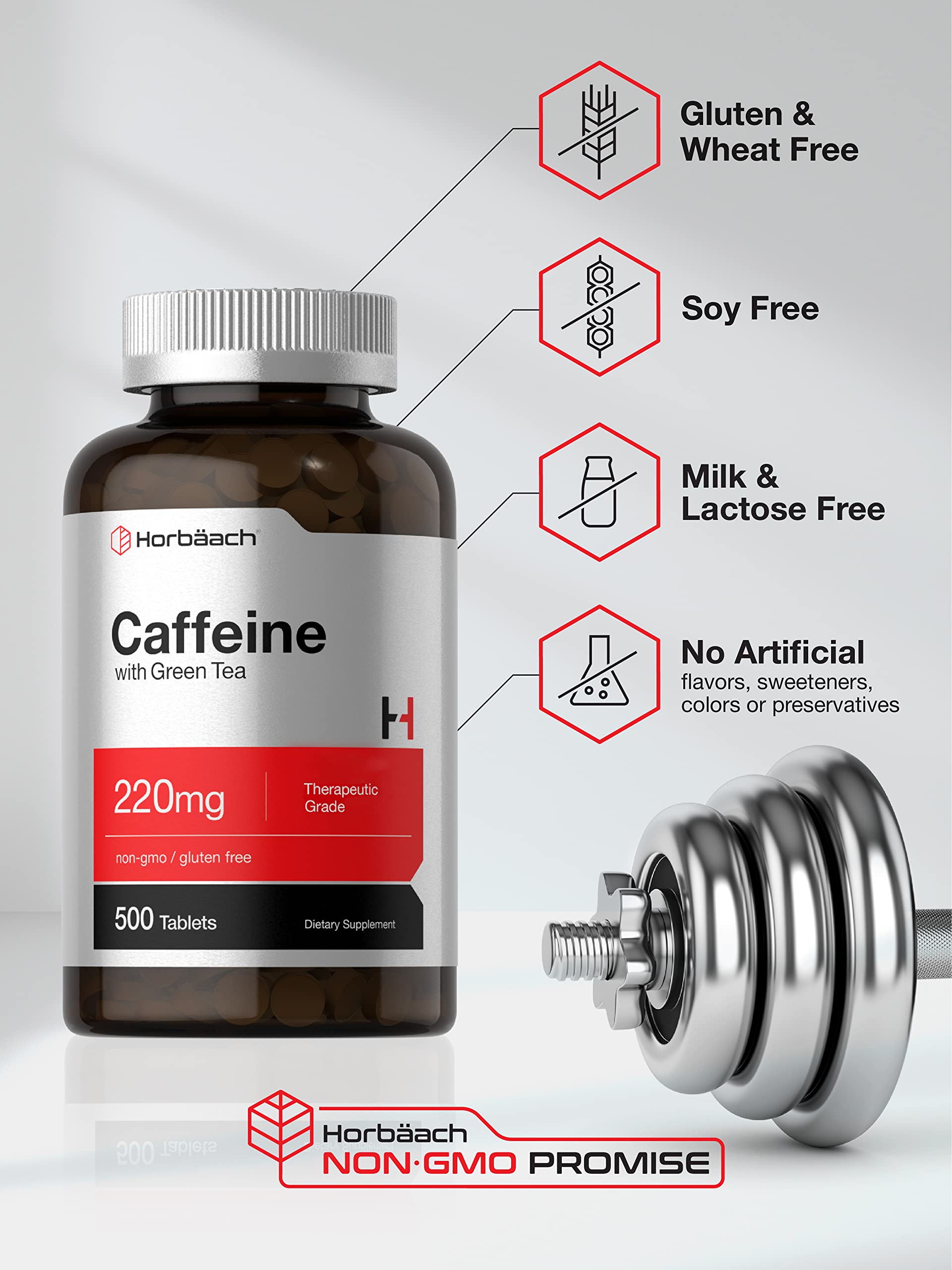 Horbäach Caffeine Pills 220mg with Green Tea | 500 Tablets | Vegetarian, Non-GMO & Gluten Free - Image 4