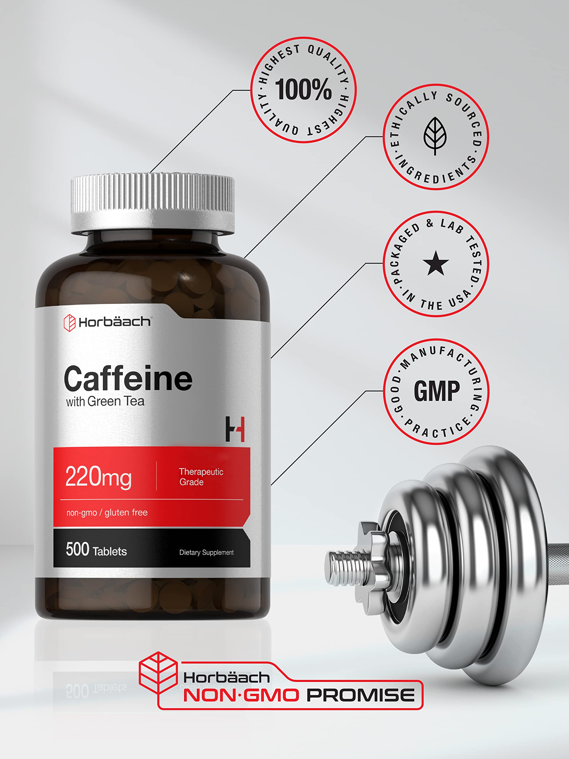 Horbäach Caffeine Pills 220mg with Green Tea | 500 Tablets | Vegetarian, Non-GMO & Gluten Free - Image 5