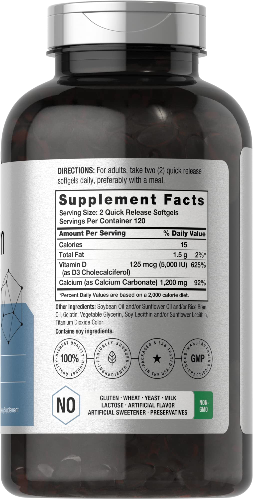 Horbäach Calcium 1200 mg with Vitamin D3 | 240 Softgels | 5000 IU Vitamin D3 | Absorbable Calcium Supplement for Women and Men | Non-GMO, Gluten Free - Image 2