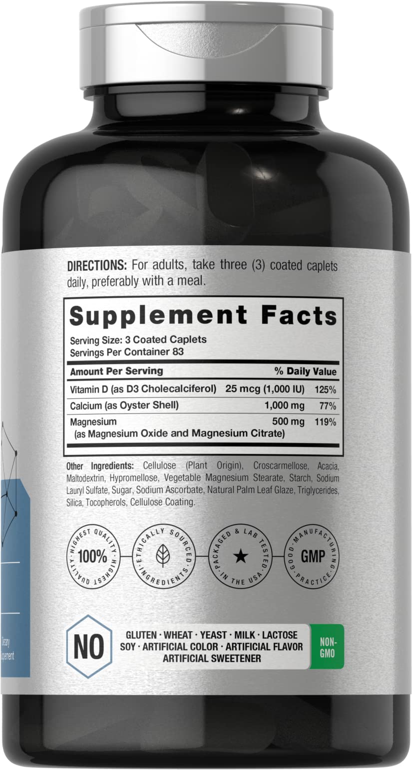 Horbäach Calcium Magnesium D3 Supplement | 1000 IU D3 | 250 Coated Caplets | Non-GMO & Gluten Free - Image 2