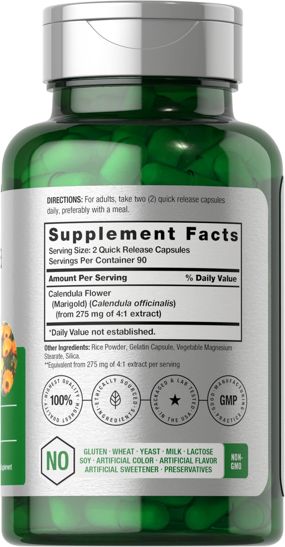 Horbäach Calendula Flower Capsules | 180 Count | Marigold Extract | Non-GMO, Gluten Free Herbal Supplement - Image 2