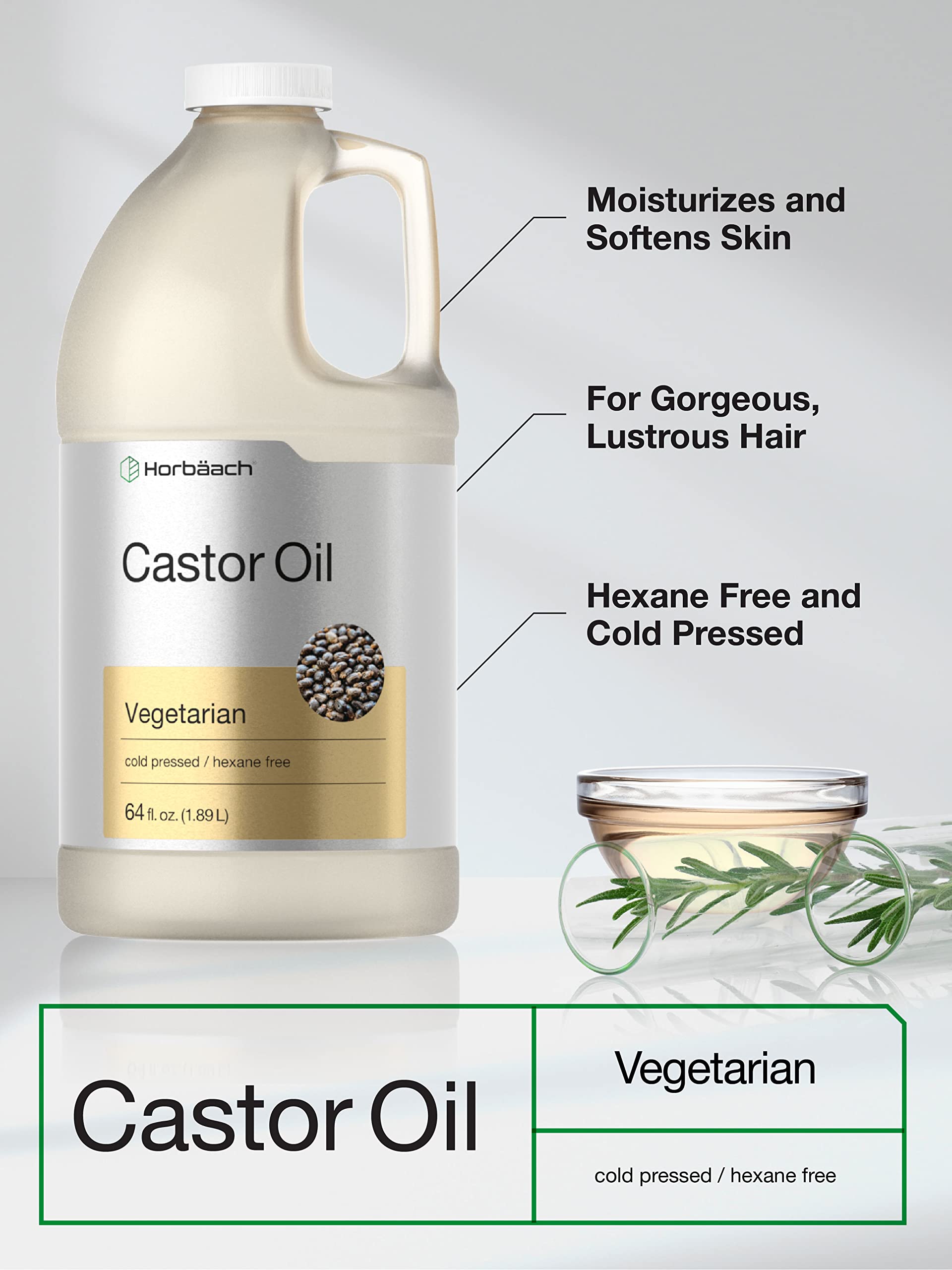 Horbäach Castor Oil 64oz | for Hair, Eyelashes & Eyebrows | Hexane Free & Cold Pressed | Vegetarian, Non-GMO - Image 3