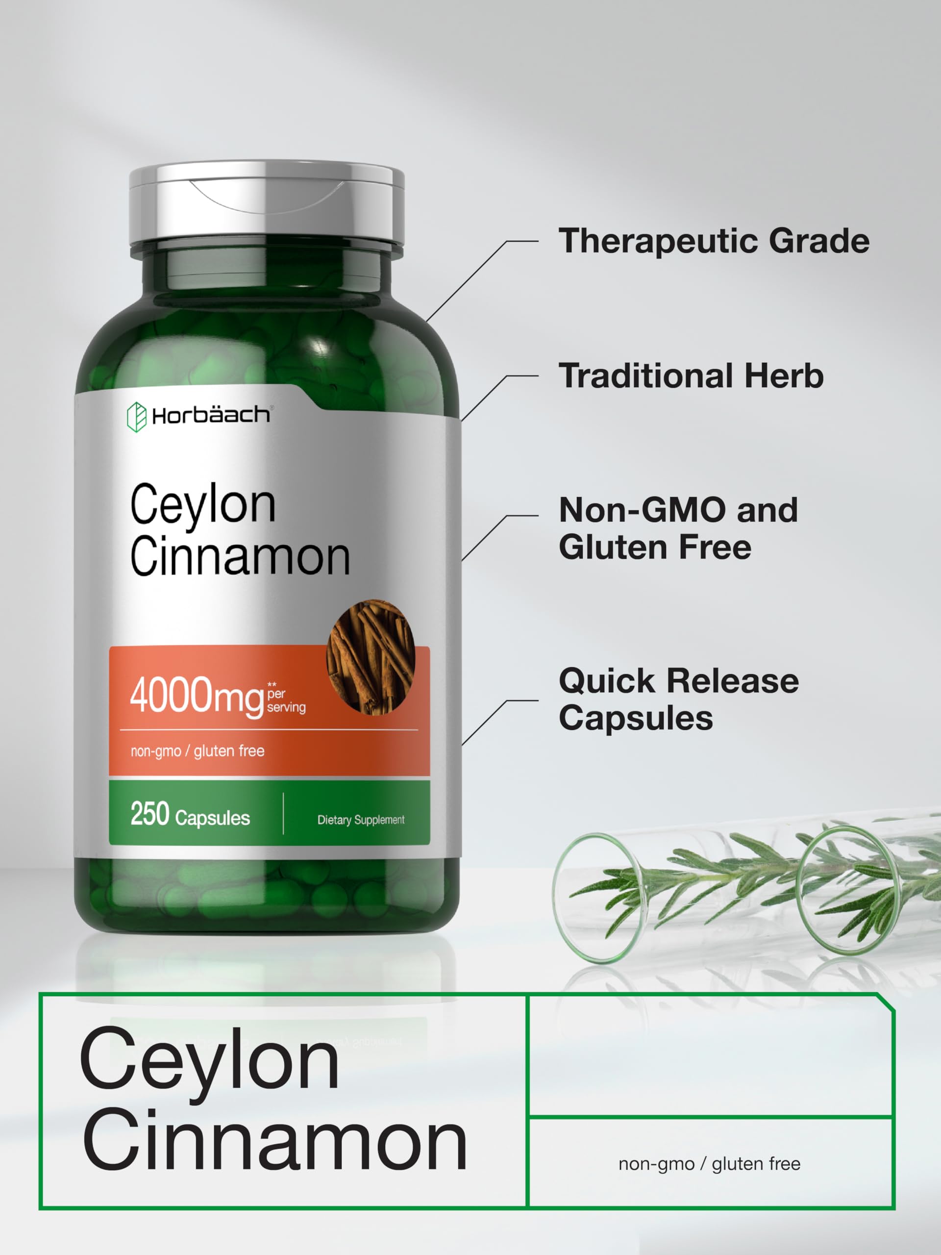 Horbäach Ceylon Cinnamon Capsules | 250 Count | Non-GMO, Gluten Free - Image 4