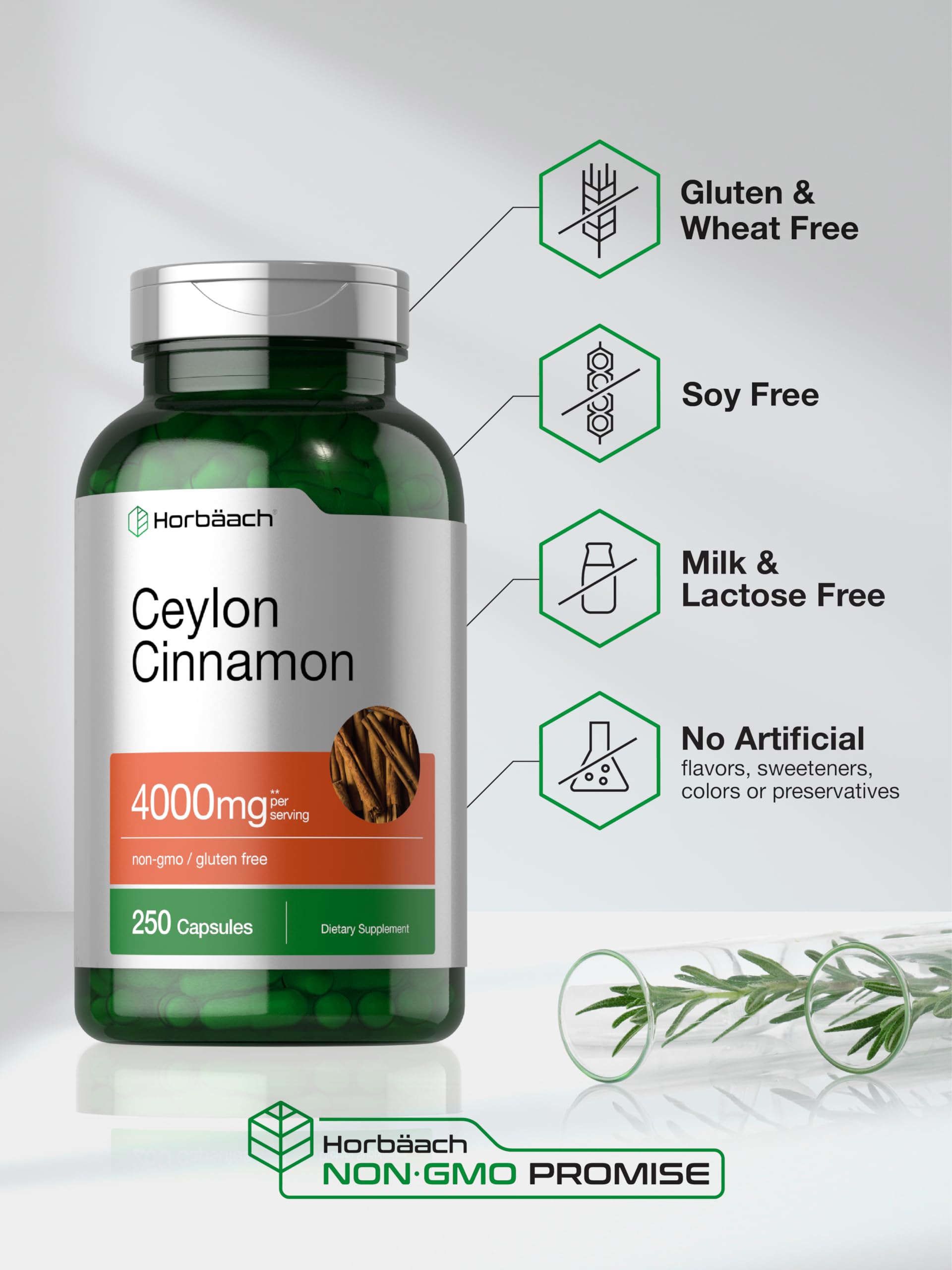 Horbäach Ceylon Cinnamon Capsules | 250 Count | Non-GMO, Gluten Free - Image 5