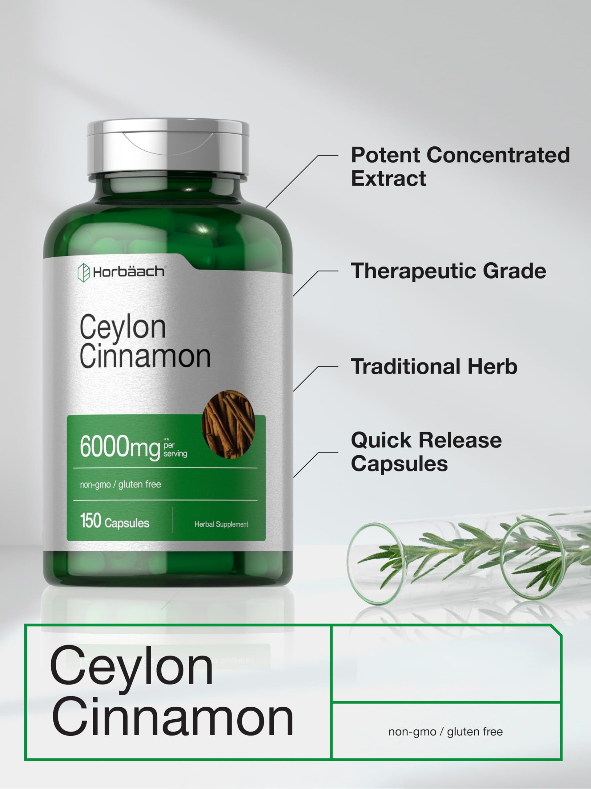 Horbäach Ceylon Cinnamon Supplement | 150 Capsules | Herbal Extract Pills | Non-GMO & Gluten Free - Image 4