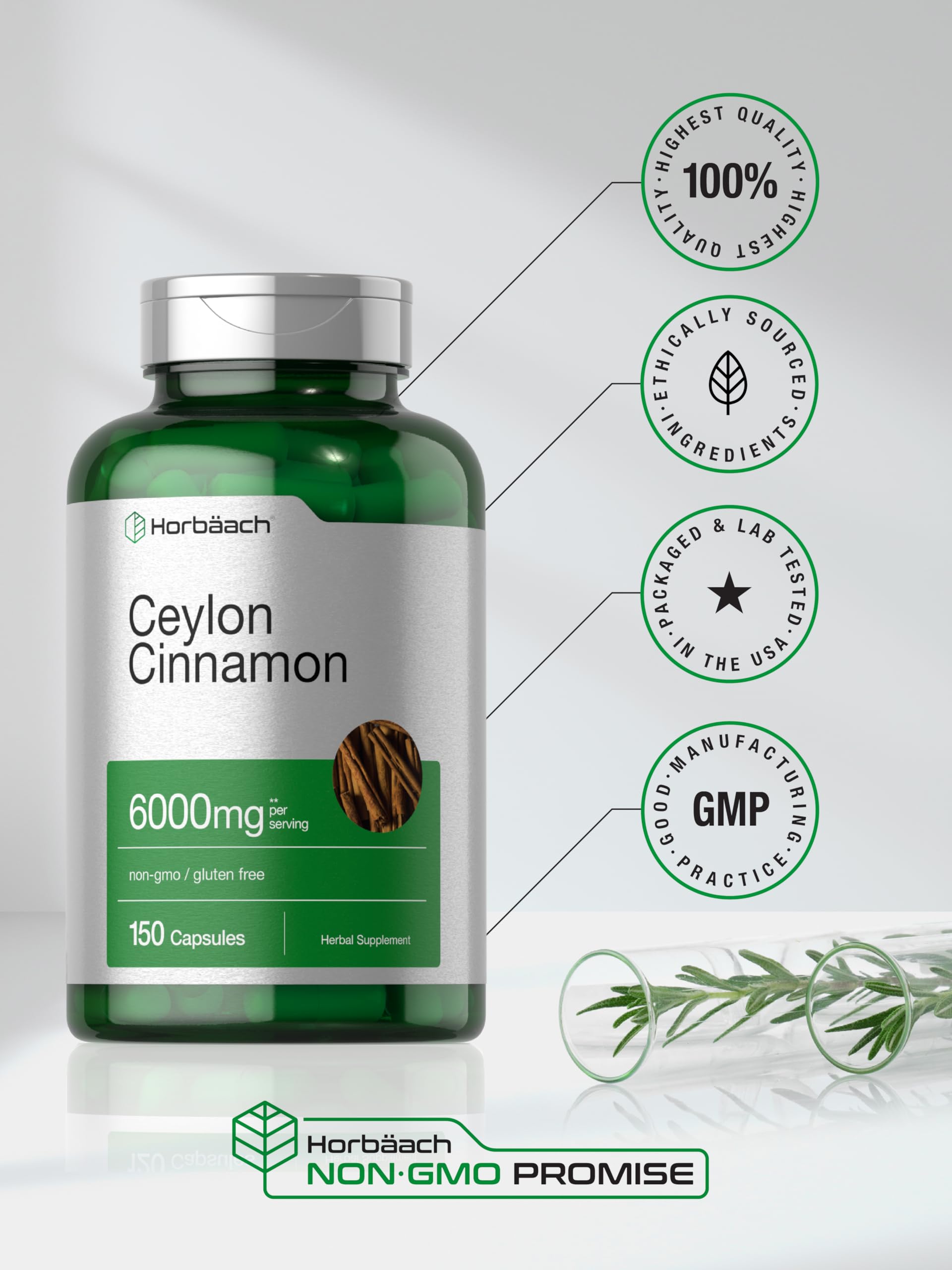 Horbäach Ceylon Cinnamon Supplement | 150 Capsules | Herbal Extract Pills | Non-GMO & Gluten Free - Image 6