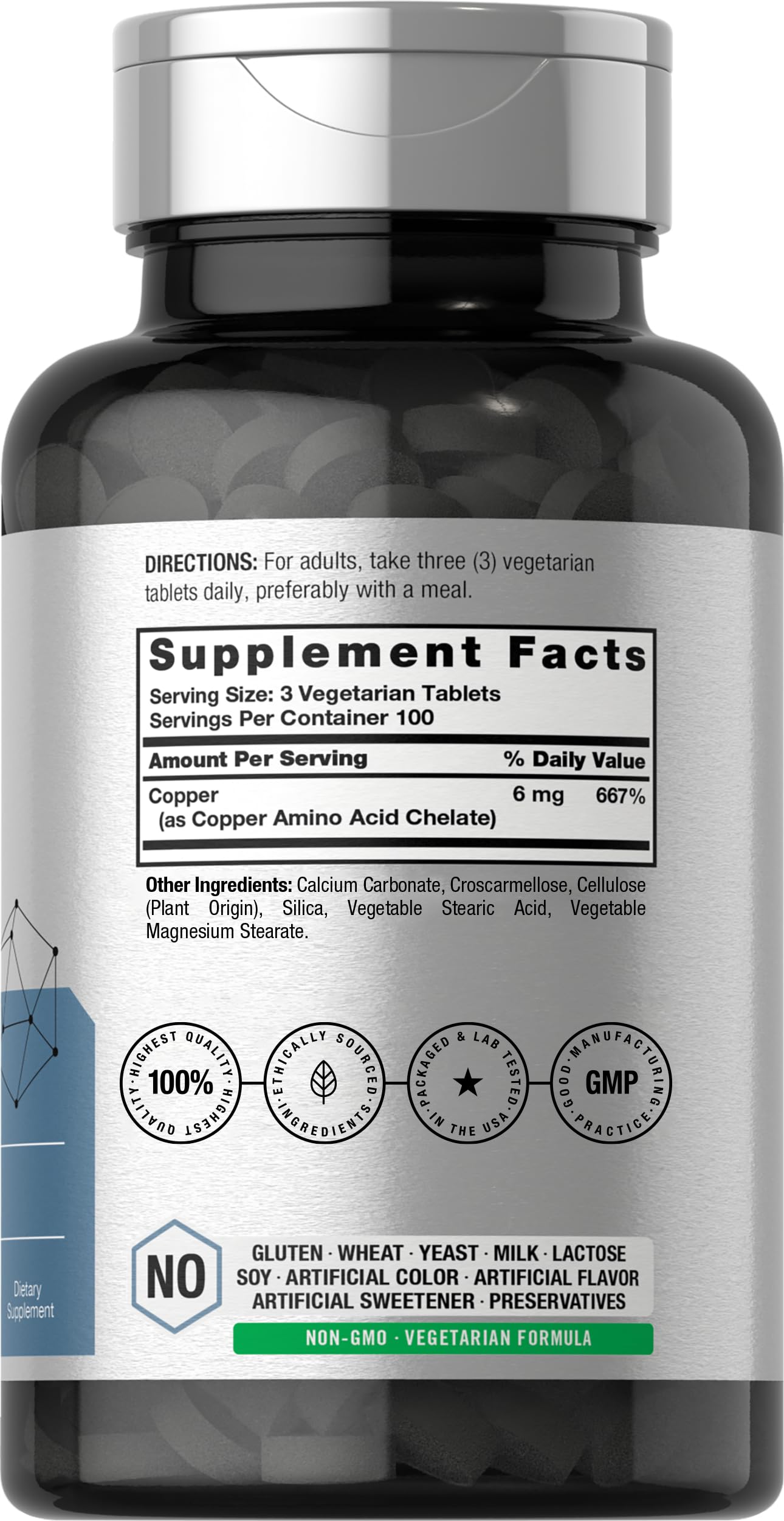 Horbäach Chelated Copper Supplement 6mg | 300 Tablets | Essential Trace Mineral | Vegetarian, Non-GMO, Gluten Free - Image 2