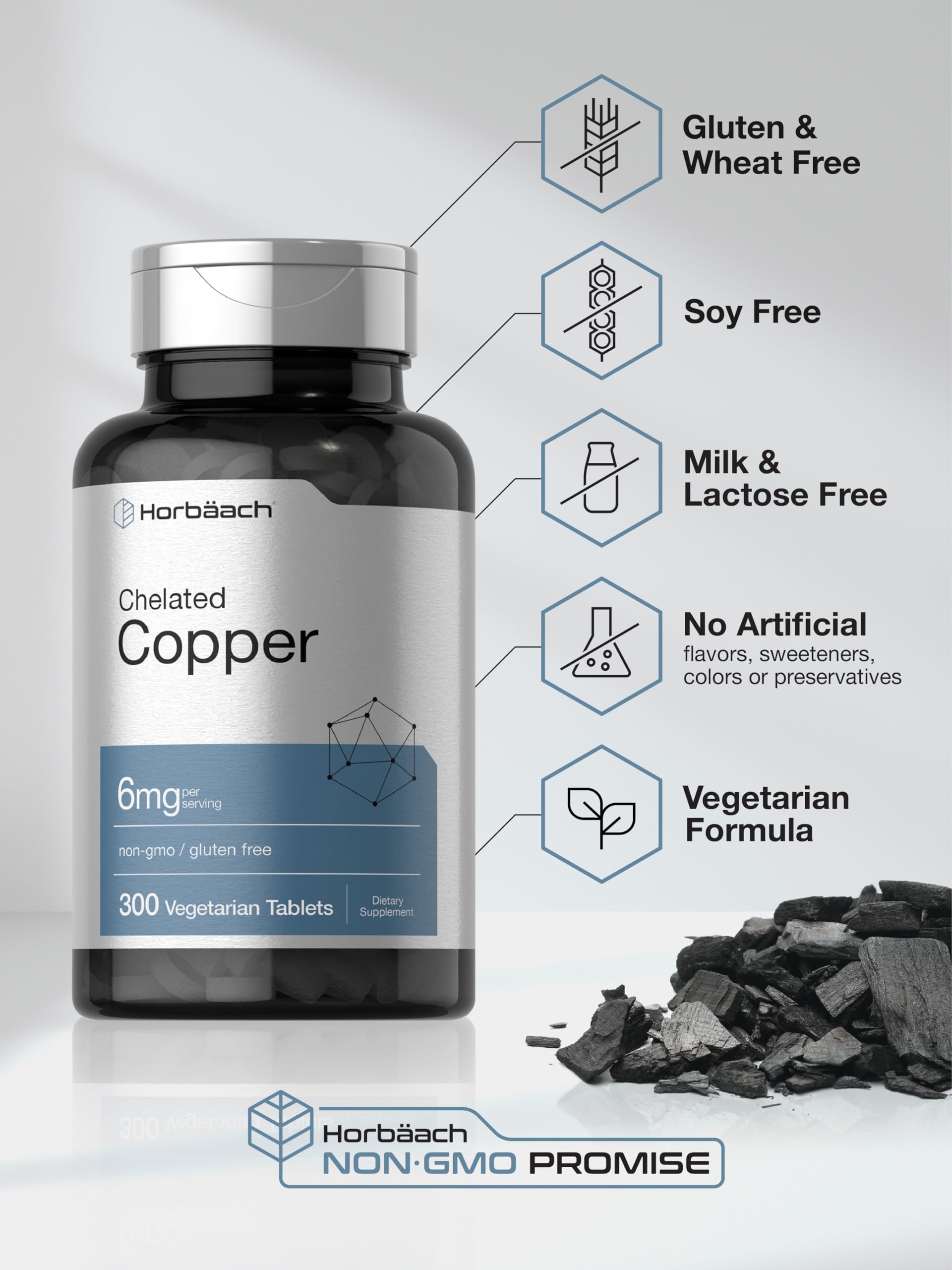 Horbäach Chelated Copper Supplement 6mg | 300 Tablets | Essential Trace Mineral | Vegetarian, Non-GMO, Gluten Free - Image 4