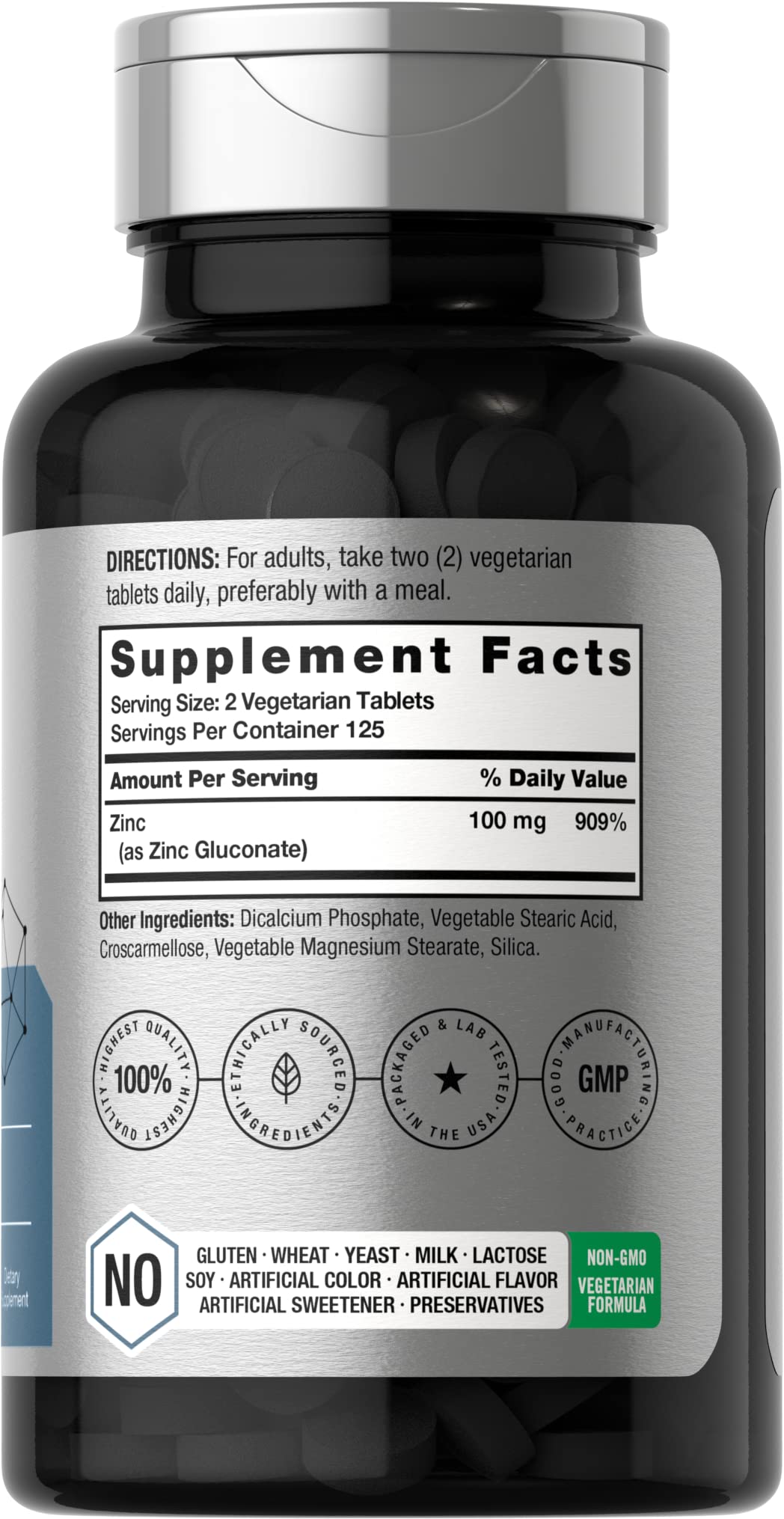 Horbäach Chelated Zinc Supplement 100mg | 250 Tablets | High Potency & Superior Absorption | Vegetarian, Non-GMO, Gluten Free - Image 2