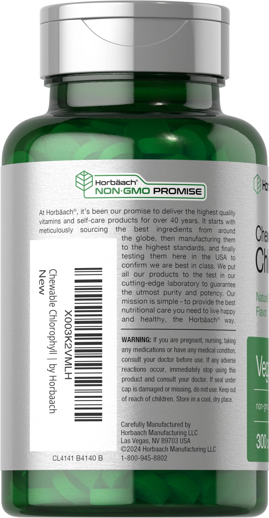 Horbäach Chlorophyll Pills | 300 Chewable Tablets | Natural Peppermint Flavor | Vegan, Non-GMO & Gluten Free Supplement - Image 3