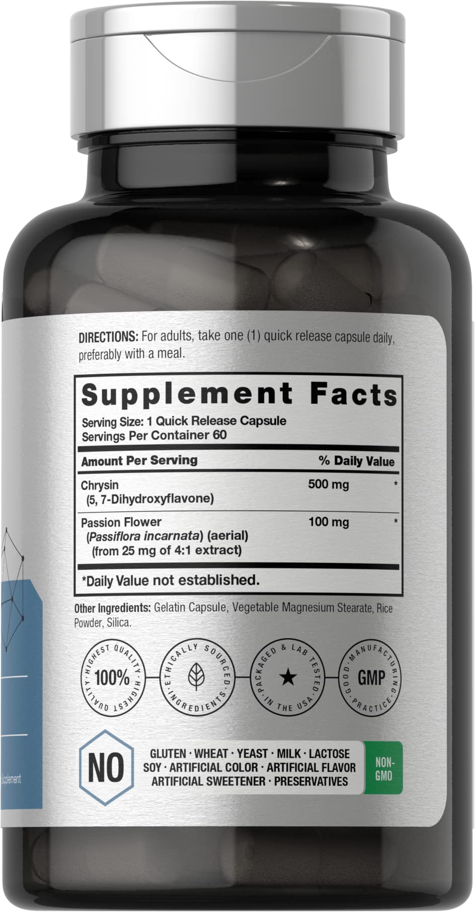 Horbäach Chrysin Supplement | 500mg | 60 Capsules | Passion Flower Extract | Non-GMO, Gluten Free Supplement - Image 2