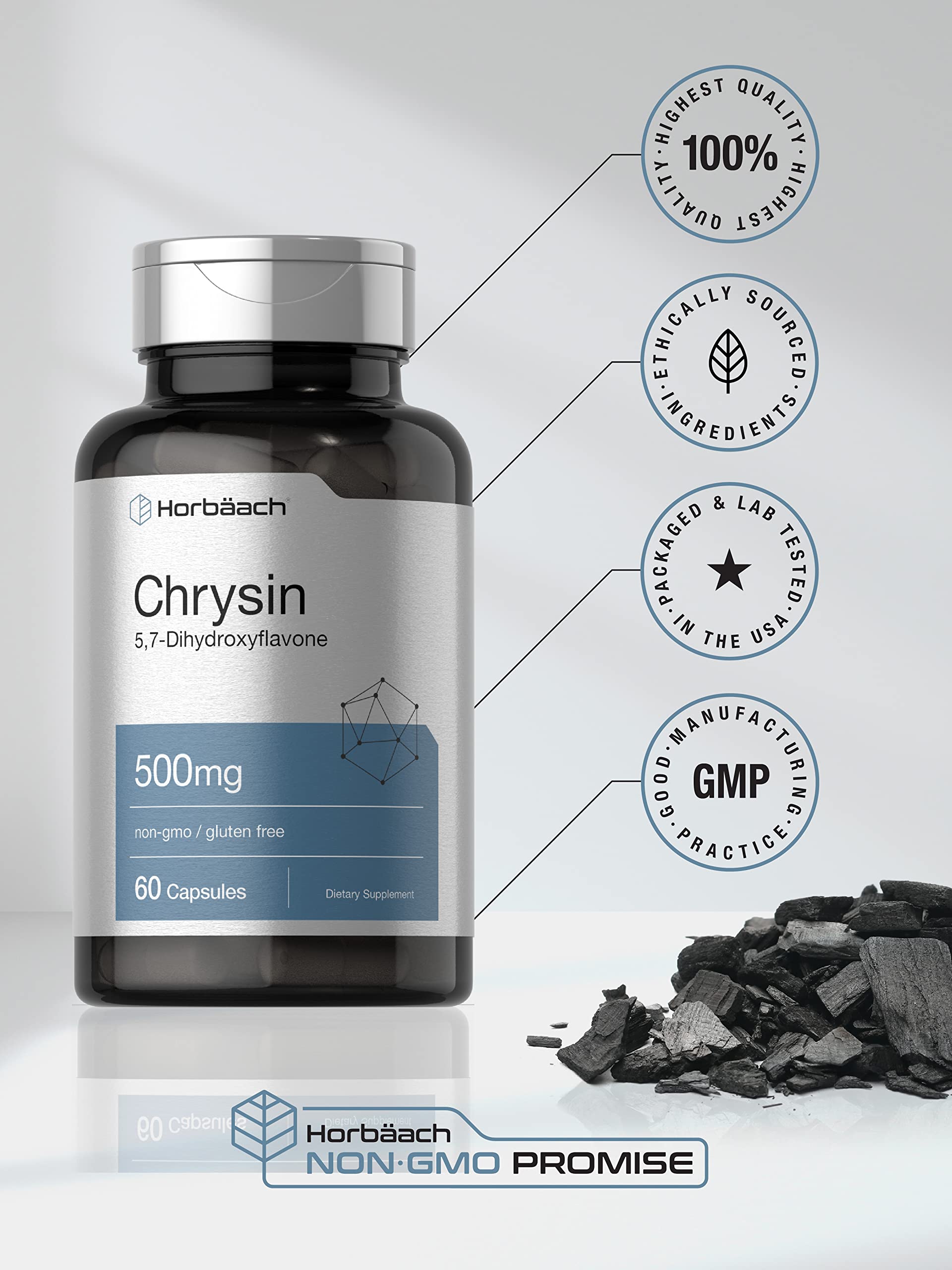 Horbäach Chrysin Supplement | 500mg | 60 Capsules | Passion Flower Extract | Non-GMO, Gluten Free Supplement - Image 5