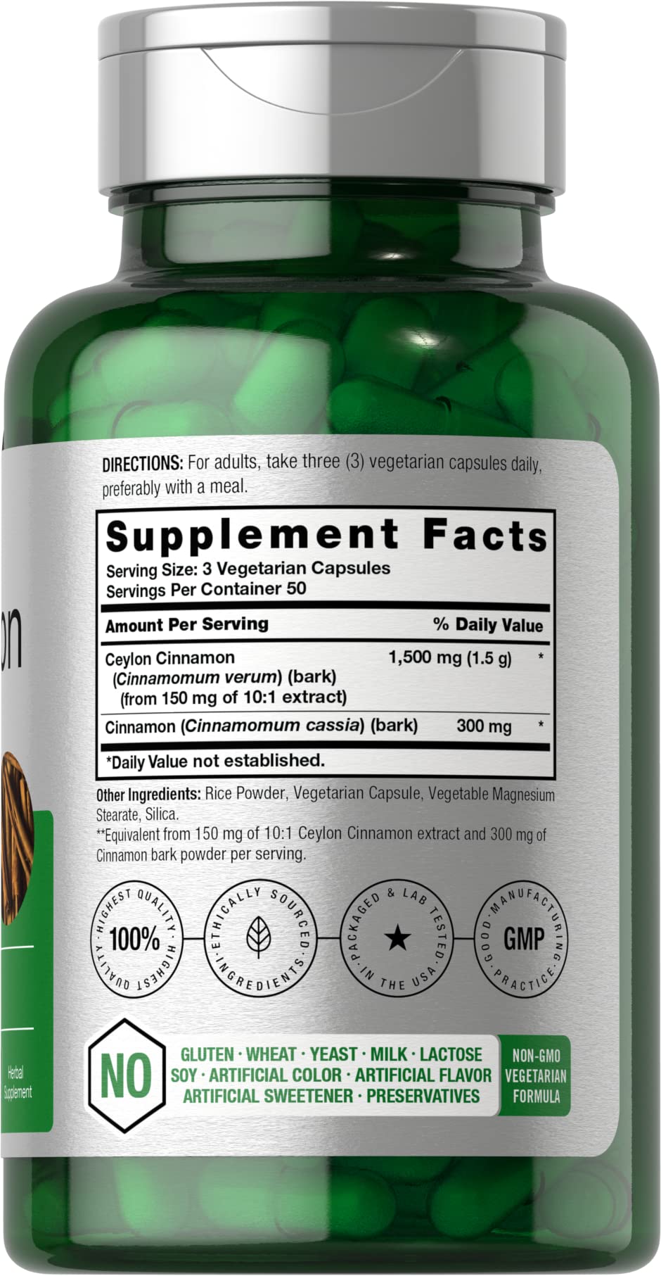 Horbäach Cinnamon Capsules | 150 Count | Ceylon Cinnamon Supplement | Vegetarian, Non-GMO, Gluten Free - Image 2