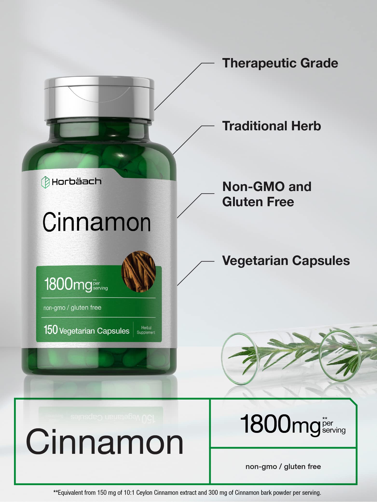 Horbäach Cinnamon Capsules | 150 Count | Ceylon Cinnamon Supplement | Vegetarian, Non-GMO, Gluten Free - Image 3