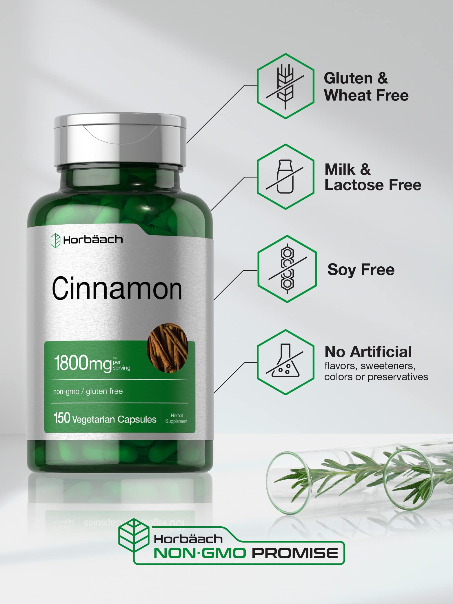 Horbäach Cinnamon Capsules | 150 Count | Ceylon Cinnamon Supplement | Vegetarian, Non-GMO, Gluten Free - Image 4