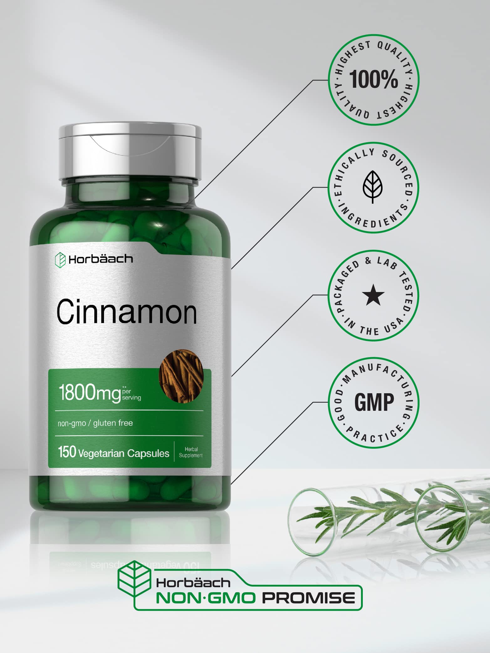 Horbäach Cinnamon Capsules | 150 Count | Ceylon Cinnamon Supplement | Vegetarian, Non-GMO, Gluten Free - Image 5