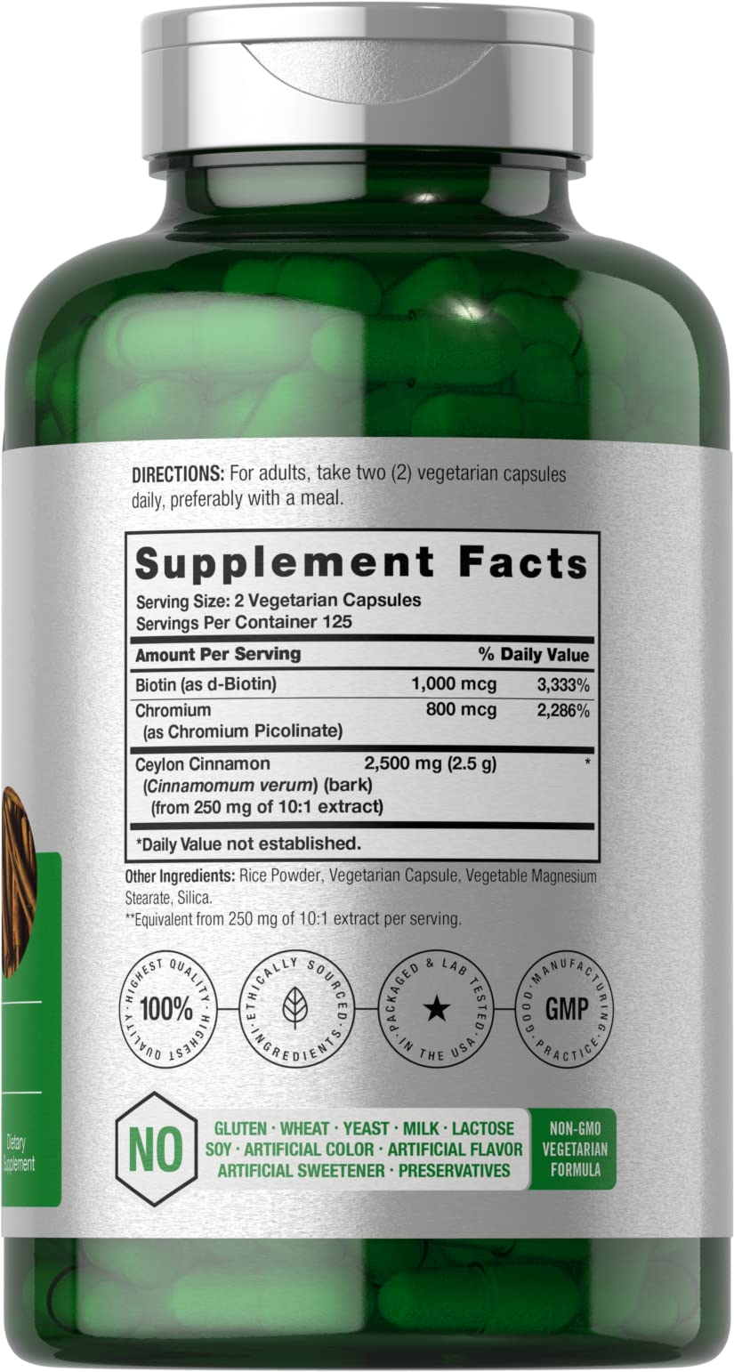 Horbäach Cinnamon with Chromium & Biotin | 250 Capsules | Herb Extract Supplement | Vegetarian, Non-GMO, Gluten Free Extract Supplement - Image 2