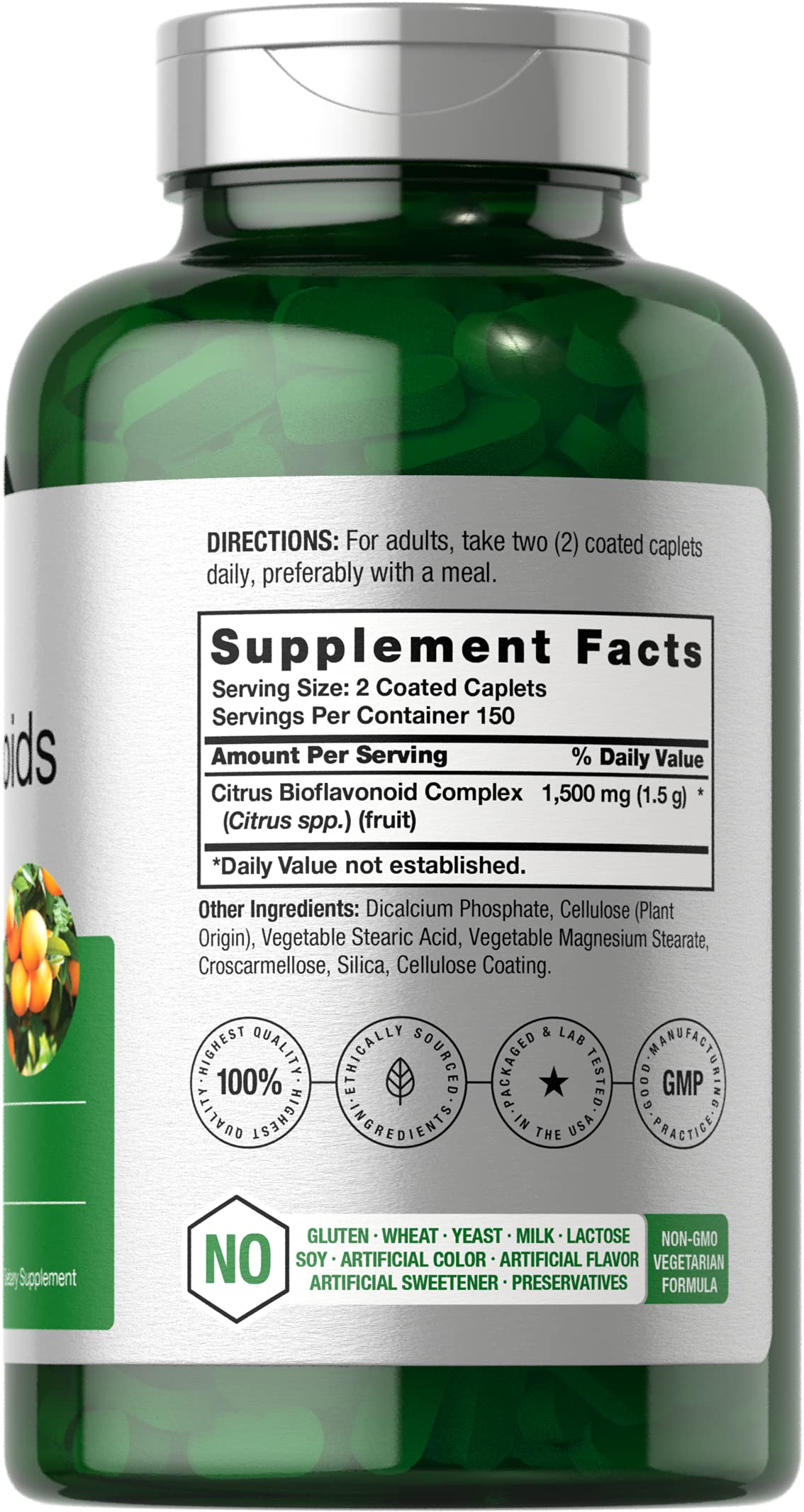 Horbäach Citrus Bioflavonoids Supplement | 1500mg | 300 Caplets | Vegetarian, Non-GMO, and Gluten Free Formula | Value Size - Image 2