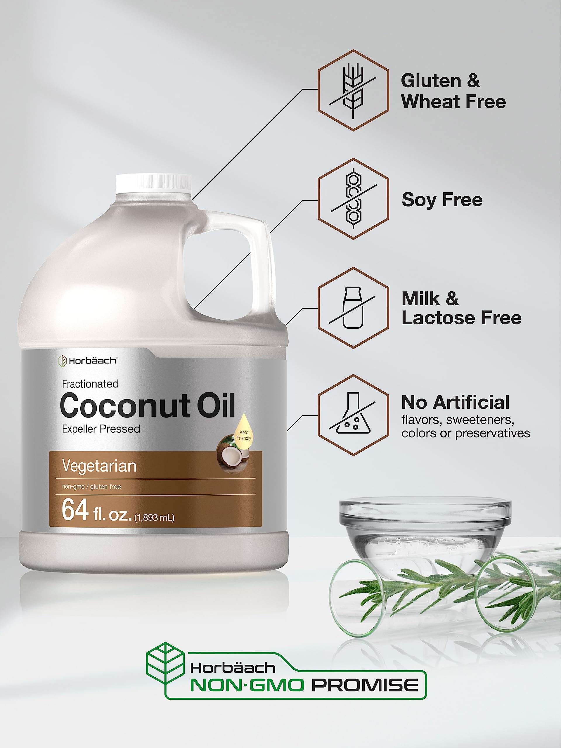 Horbäach Coconut Oil for Cooking | Liquid | 64 oz | Fractionated & Unflavored | Keto Friendly | Vegetarian, Non-GMO & Gluten Free - Image 4