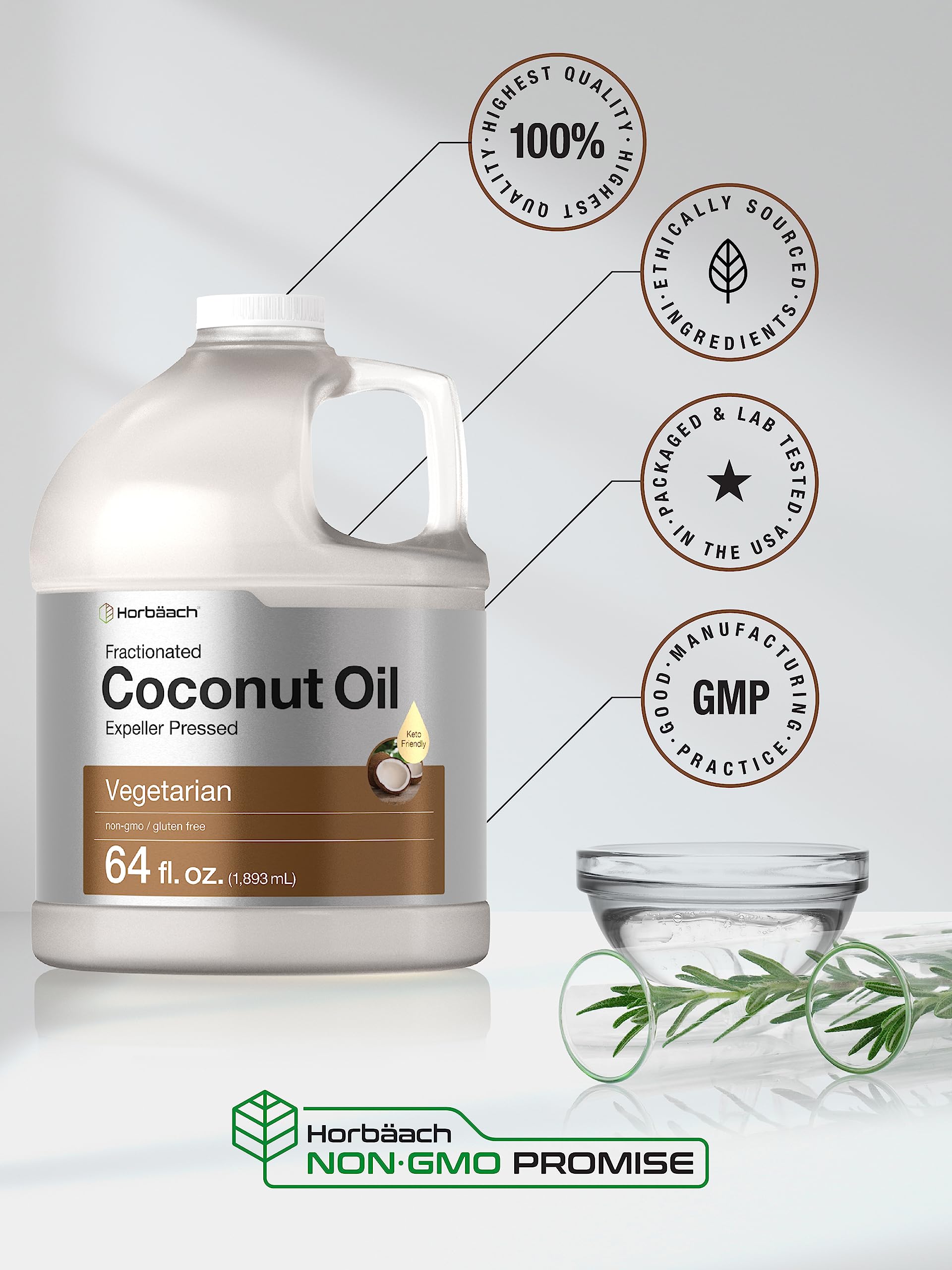 Horbäach Coconut Oil for Cooking | Liquid | 64 oz | Fractionated & Unflavored | Keto Friendly | Vegetarian, Non-GMO & Gluten Free - Image 5