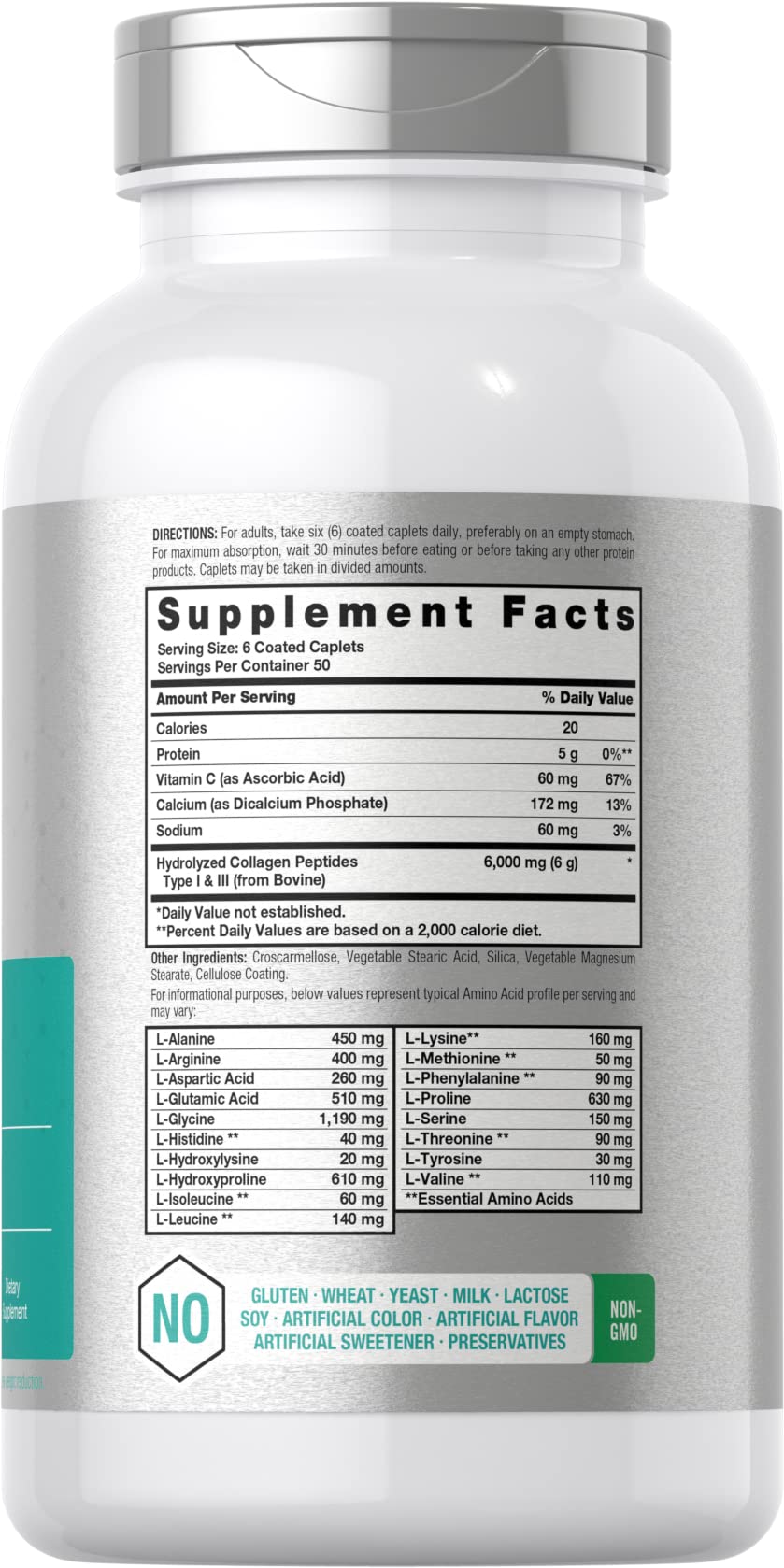 Horbäach Collagen Peptides 6000mg | 300 Caplet Pills | with Vitamin C | Hydrolyzed Collagen Supplement | Non-GMO, Gluten Free - Image 2