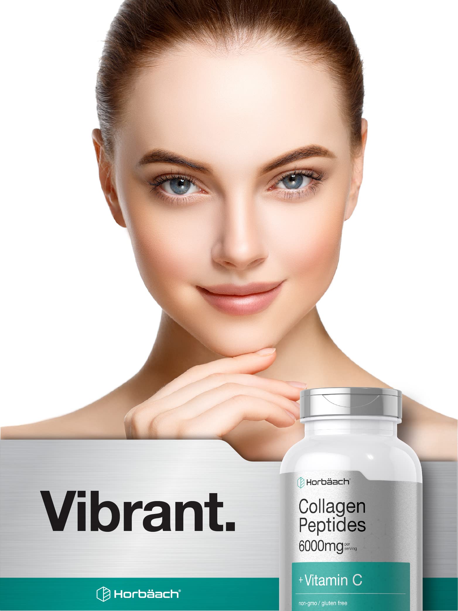 Horbäach Collagen Peptides 6000mg | 300 Caplet Pills | with Vitamin C | Hydrolyzed Collagen Supplement | Non-GMO, Gluten Free - Image 6
