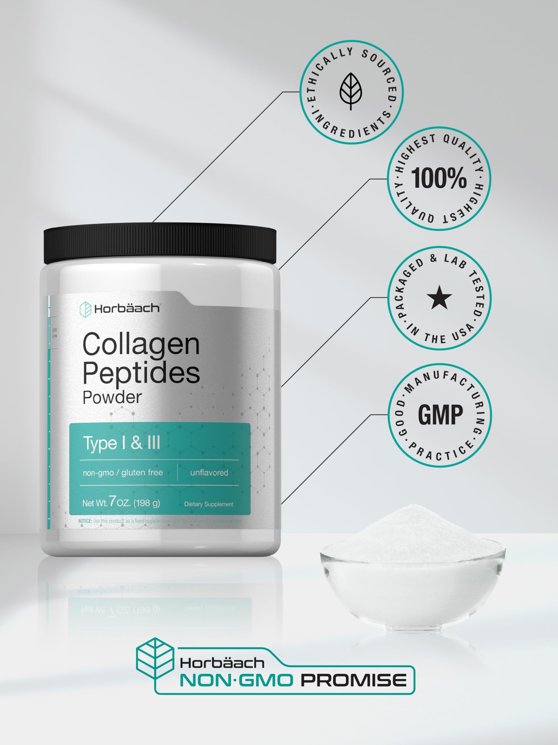 Horbäach Collagen Peptides Powder 7oz | Type I and III | Unflavored Multi Collagen Protein and Amino Acids | Gluten Free, Keto & Paleo Friendly - Image 6