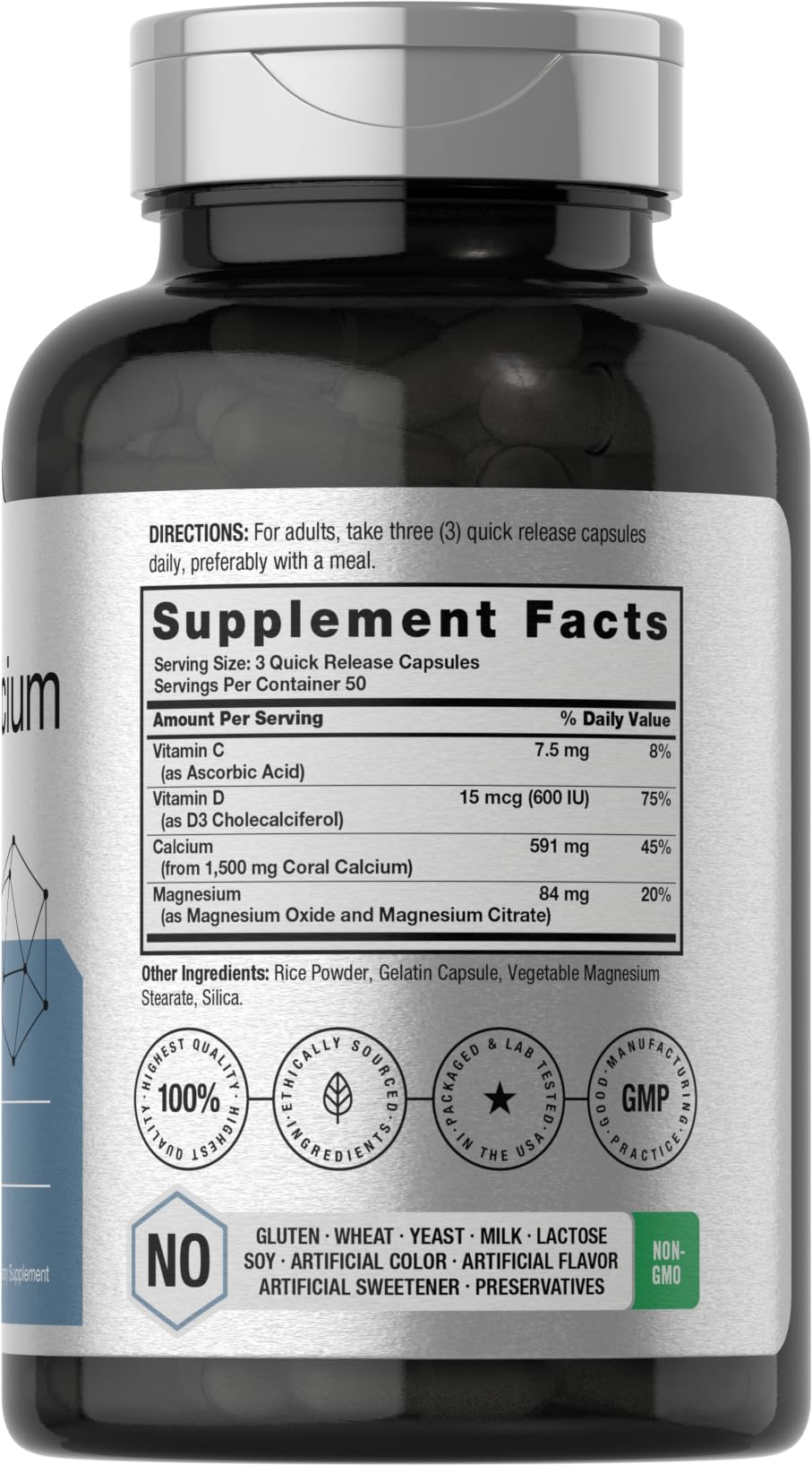 Horbäach Coral Calcium 1500mg Capsules | 150 Count | Plus Magnesium | Non-GMO & Gluten Free Supplement - Image 2
