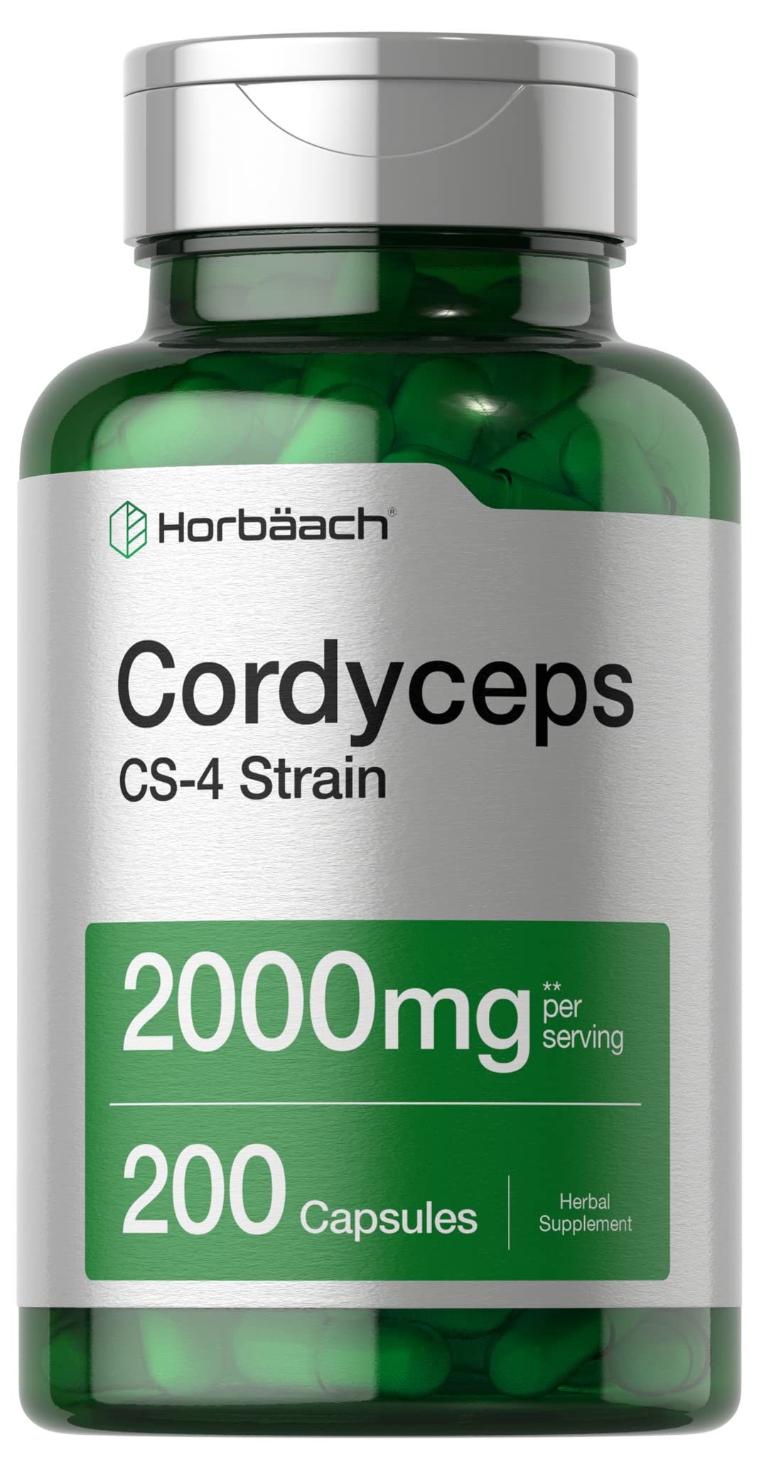 Horbäach Cordyceps Mushroom Capsules | 200 Count | CS-4 Strain Cordyceps Sinesis | Non-GMO Herbal Supplement