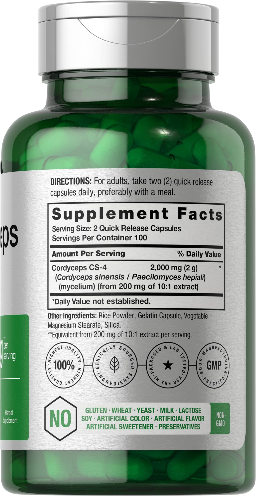 Horbäach Cordyceps Mushroom Capsules | 200 Count | CS-4 Strain Cordyceps Sinesis | Non-GMO Herbal Supplement - Image 2