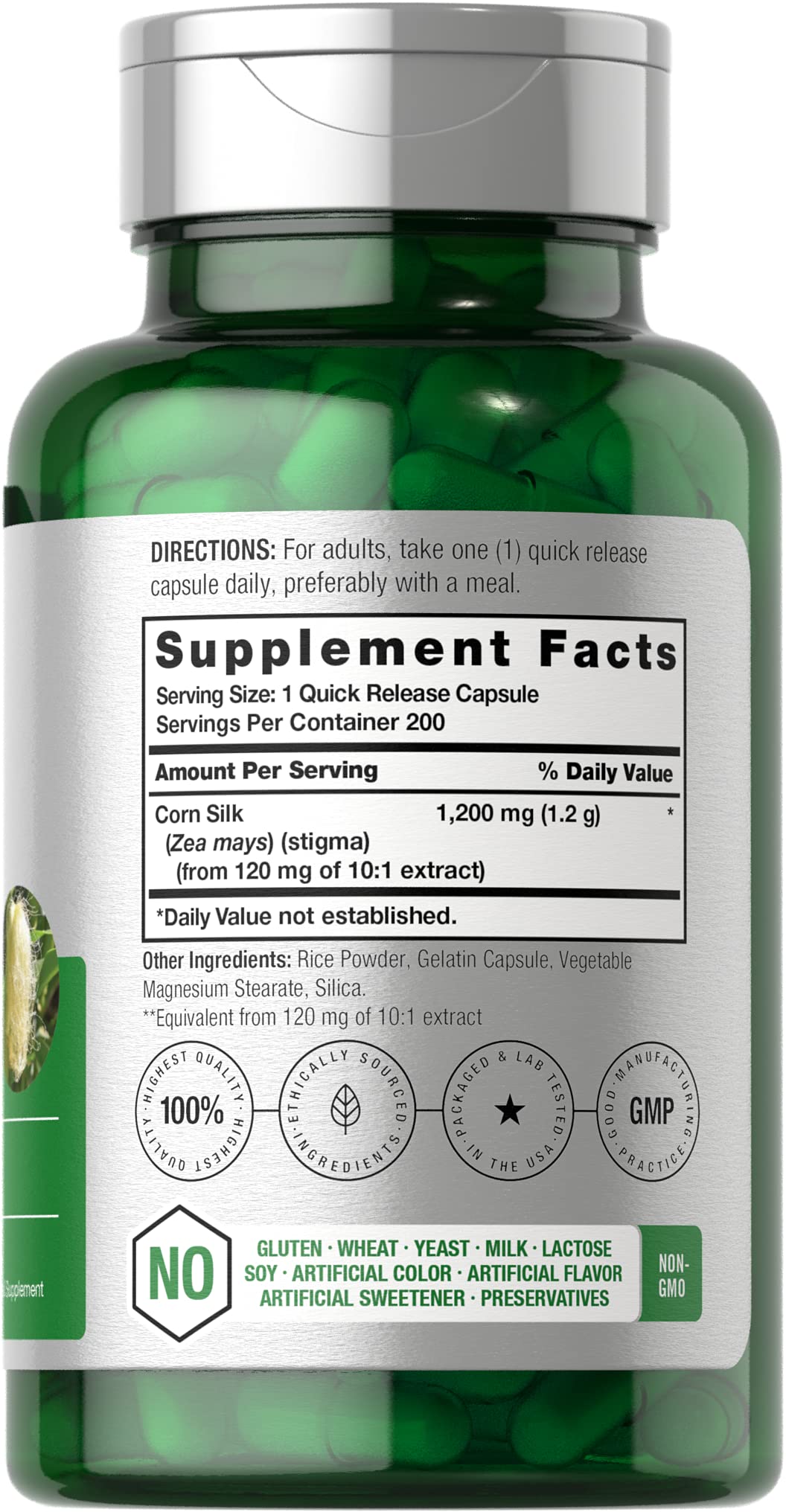 Horbäach Corn Silk Capsules | 200 Count | Non-GMO, Gluten Free Extract Supplement - Image 2