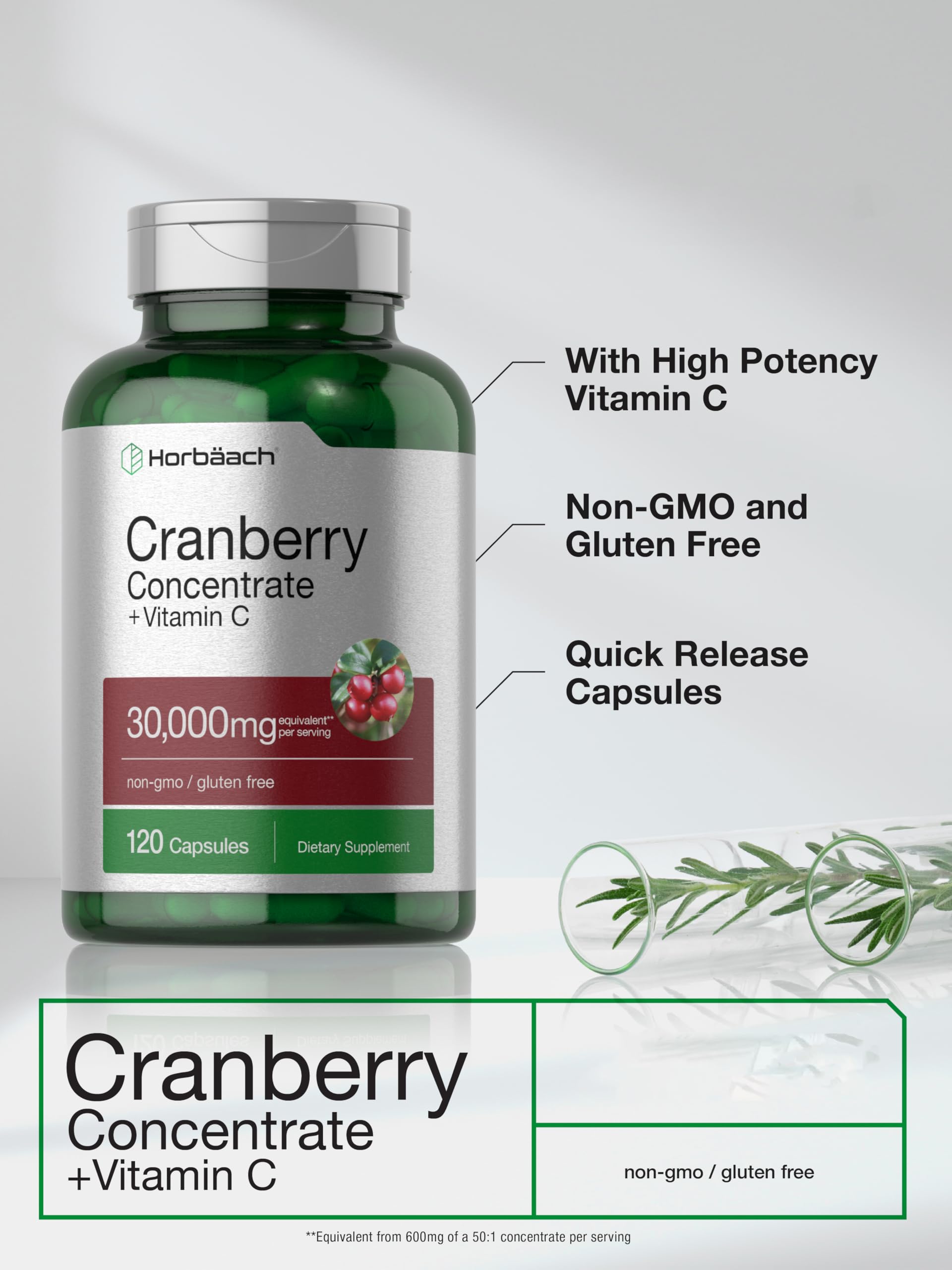 Horbäach Cranberry Concentrate Extract Pills + Vitamin C | 120 Capsules | Supplement for Women and Men | Triple Strength Ultimate Potency Formula | Non-GMO and Gluten Free - Image 4